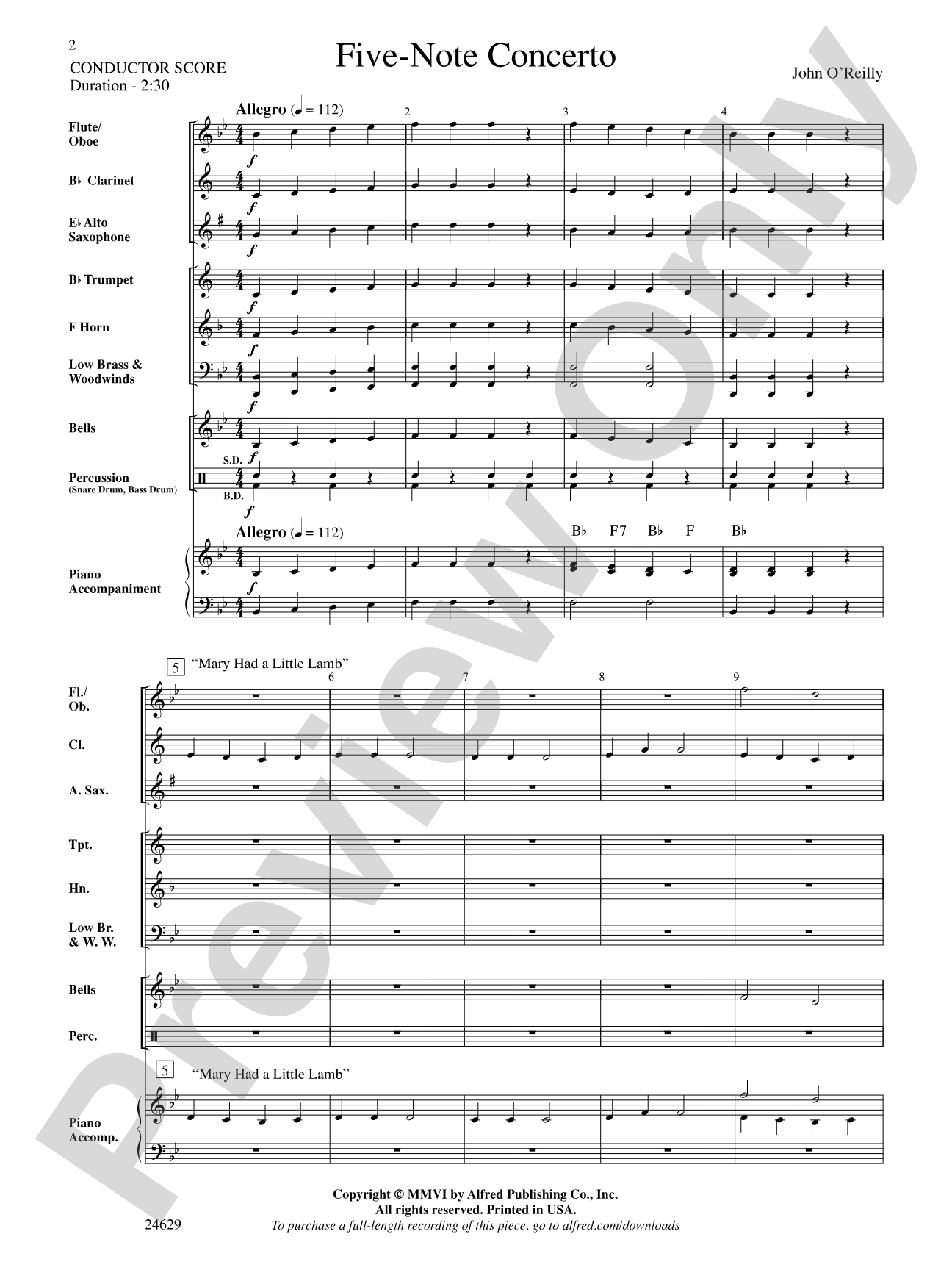 Five-Note Concerto: Concert Band Conductor Score & Parts