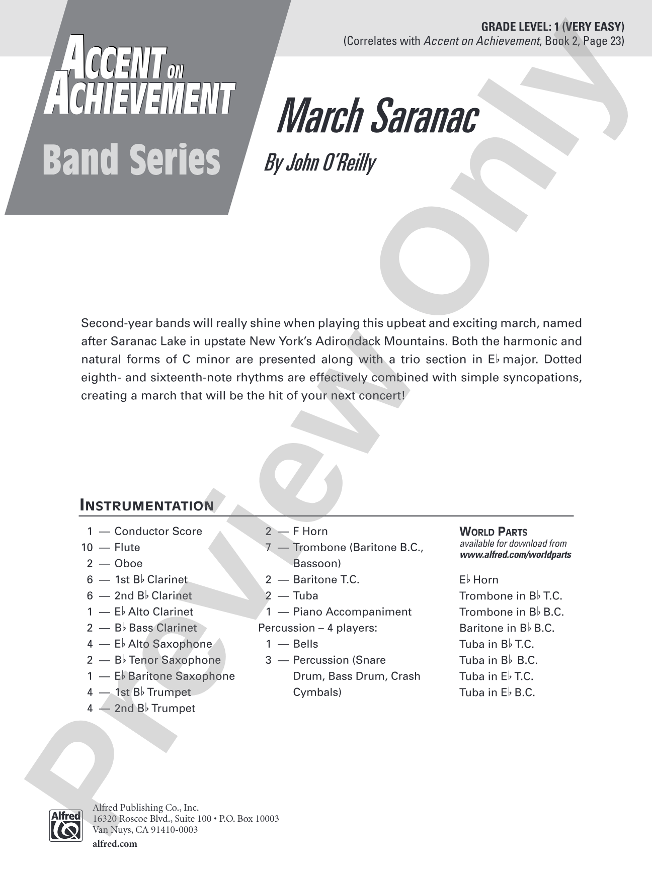 March Saranac: Concert Band Conductor Score & Parts