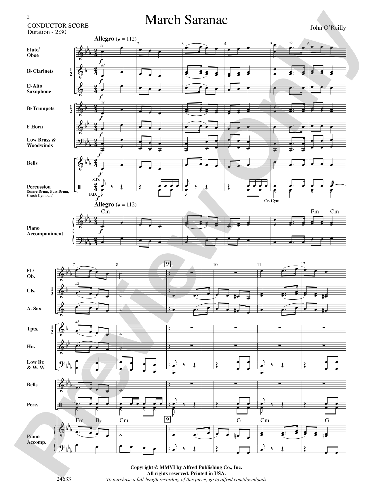 March Saranac: Concert Band Conductor Score & Parts