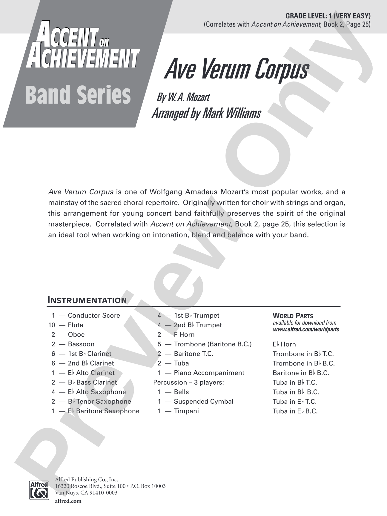 Ave Verum Corpus: Concert Band Conductor Score & Parts