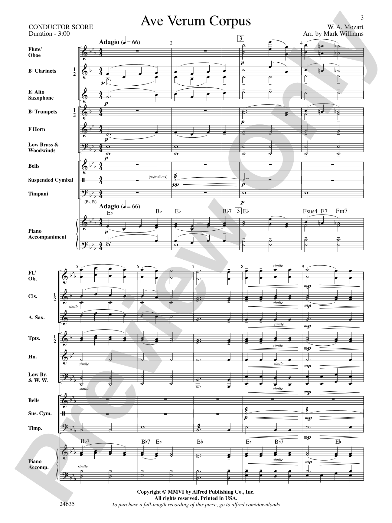 Ave Verum Corpus: Concert Band Conductor Score & Parts