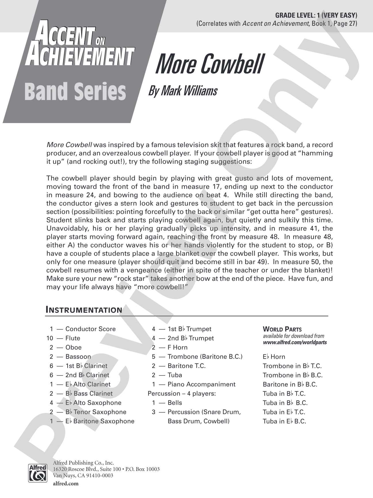 More Cowbell: Concert Band Conductor Score & Parts