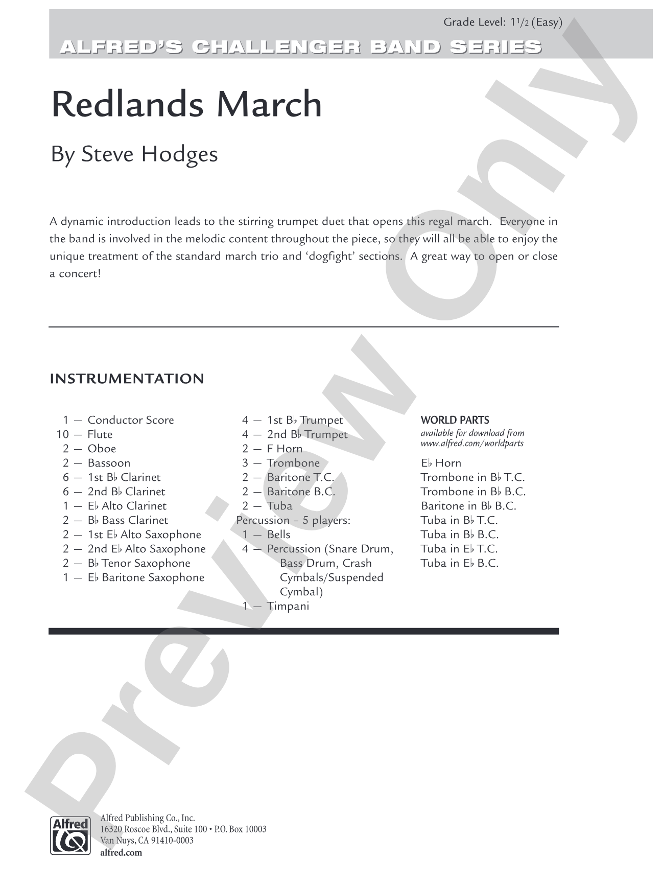 Redlands March: Concert Band Conductor Score & Parts