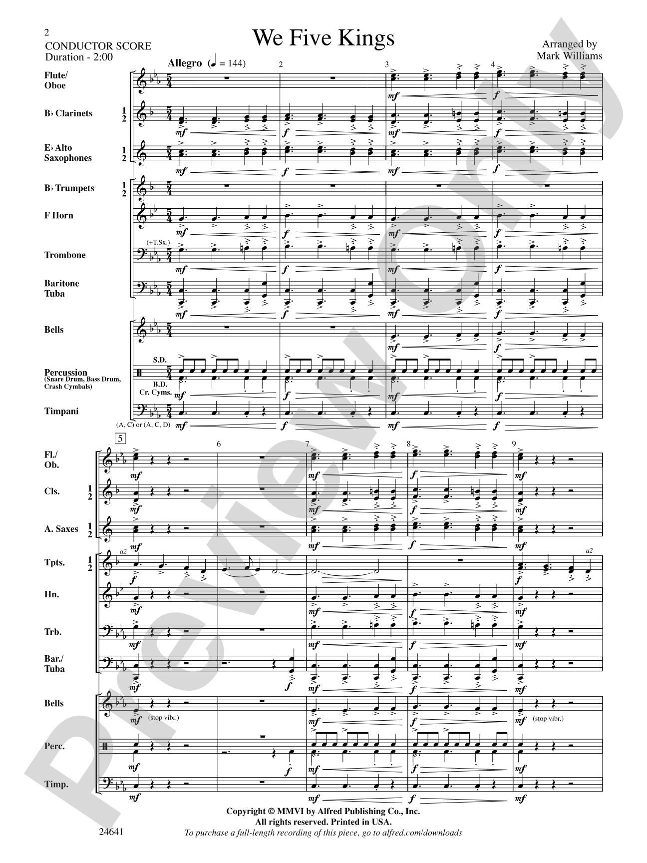 We Five Kings: Concert Band Conductor Score & Parts