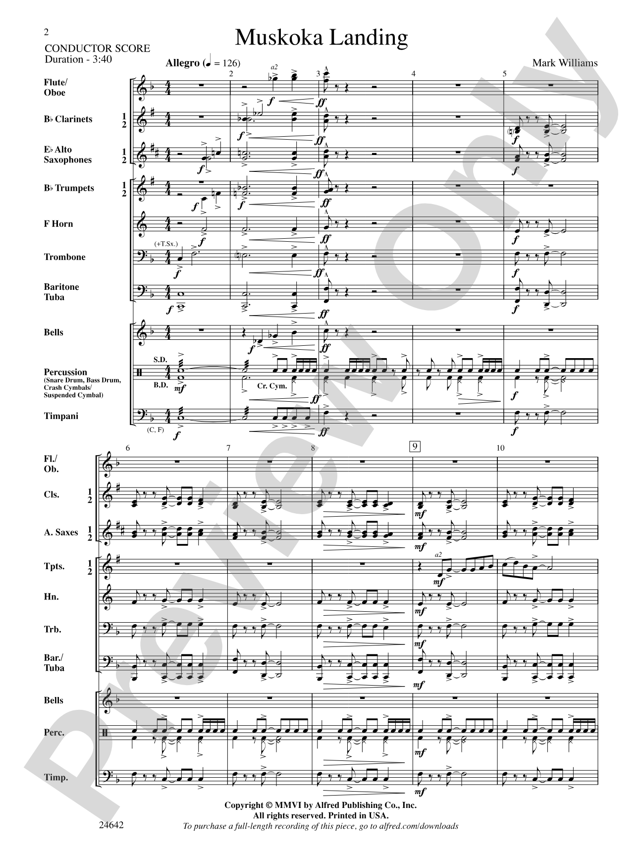 Muskoka Landing: Concert Band Conductor Score & Parts