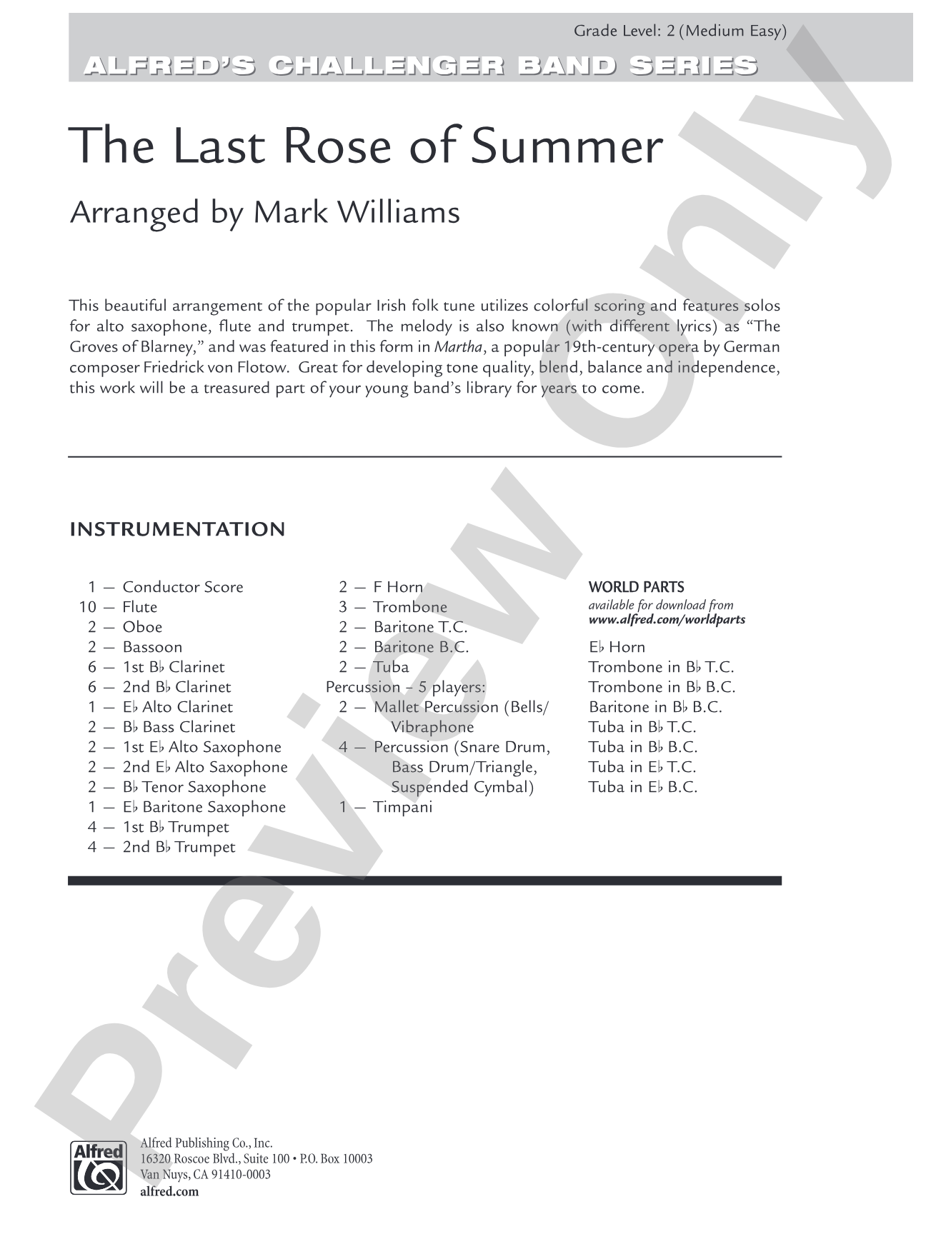 The Last Rose of Summer: Concert Band Conductor Score & Parts