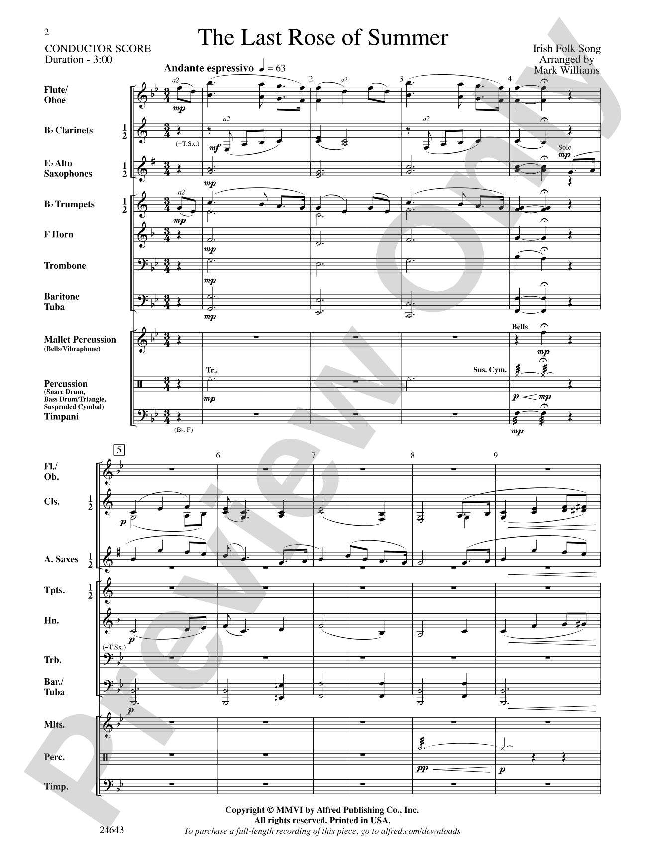 The Last Rose of Summer: Concert Band Conductor Score & Parts
