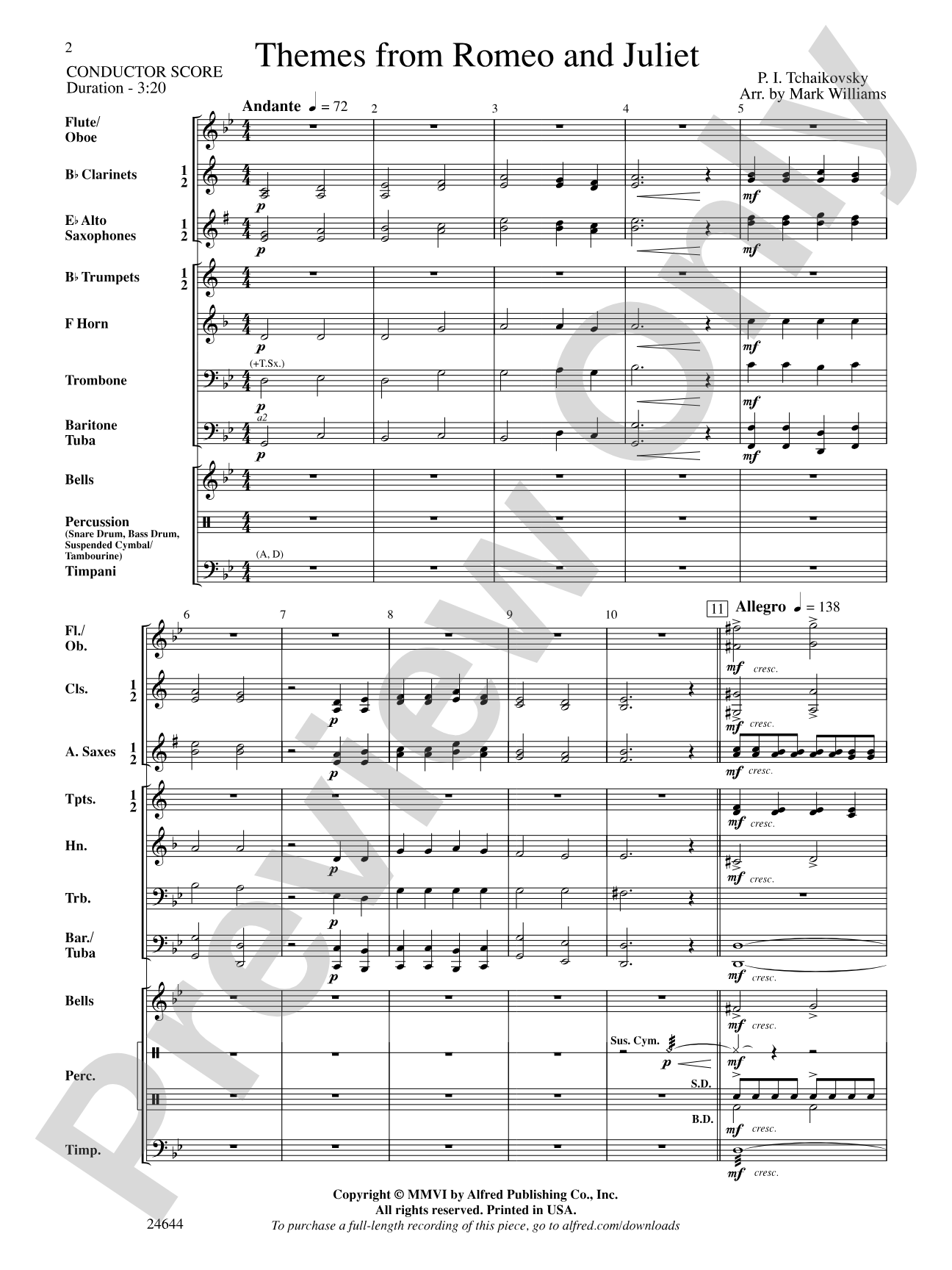 Romeo and Juliet, Themes from: Concert Band Conductor Score & Parts
