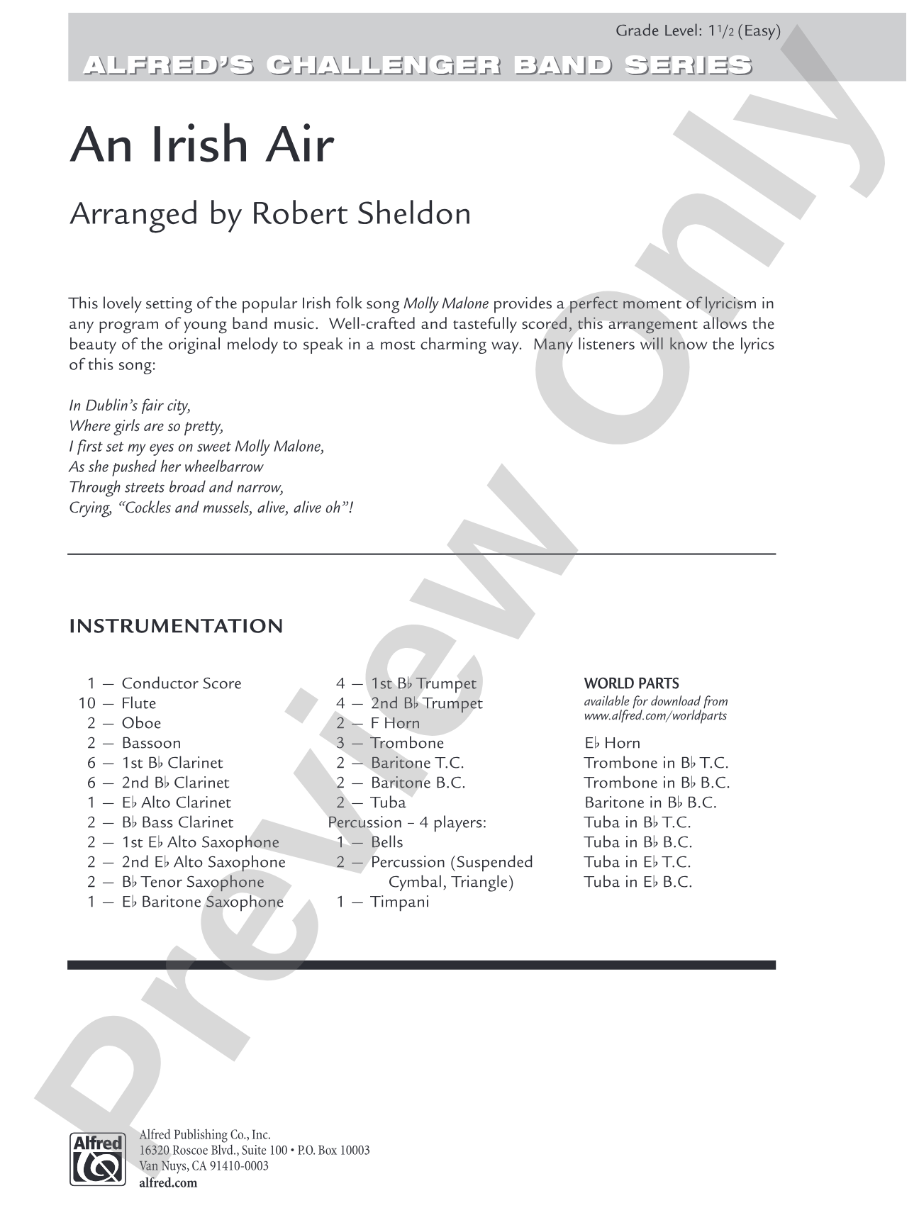 An Irish Air: Concert Band Conductor Score & Parts