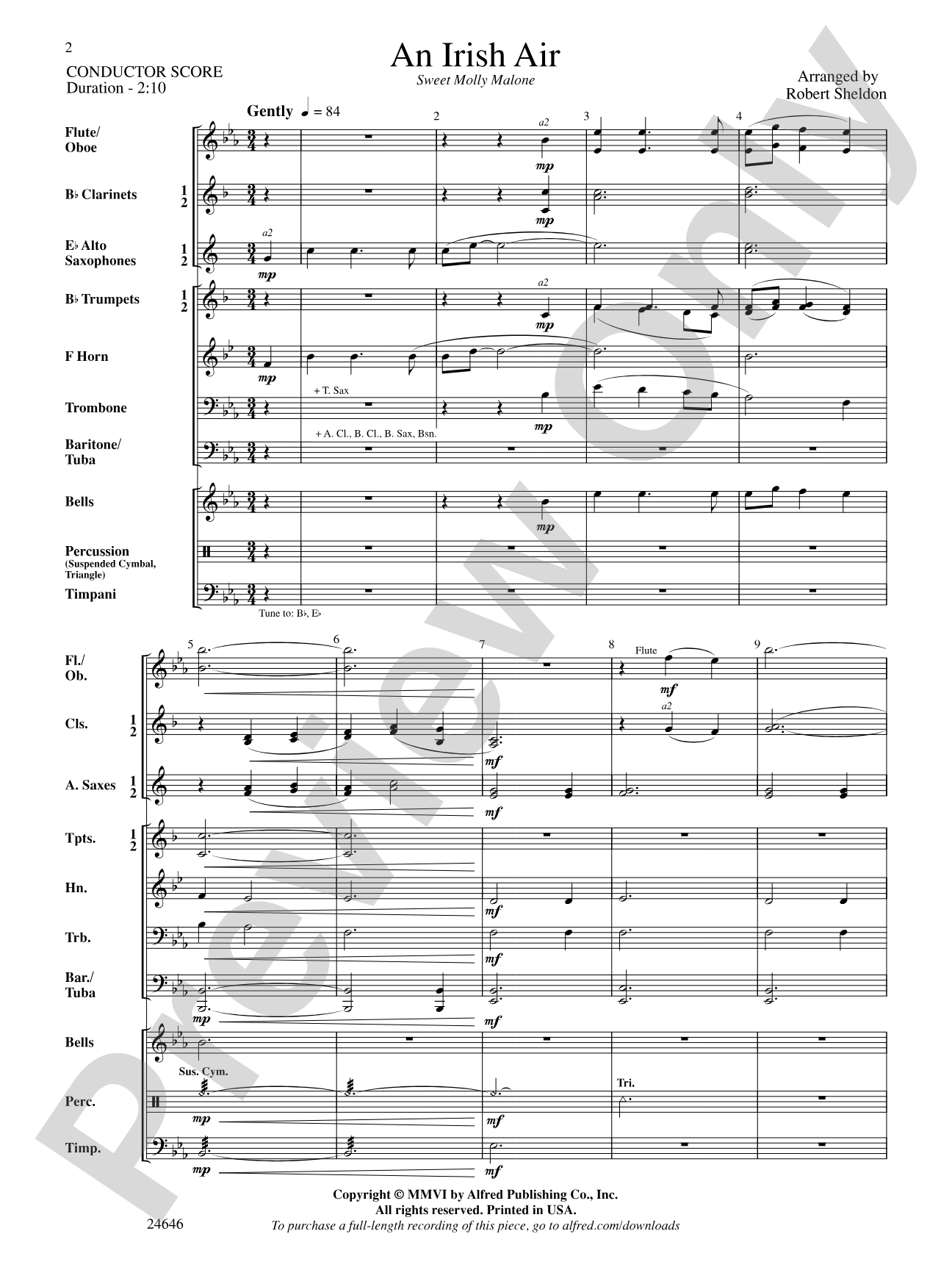 An Irish Air: Concert Band Conductor Score & Parts