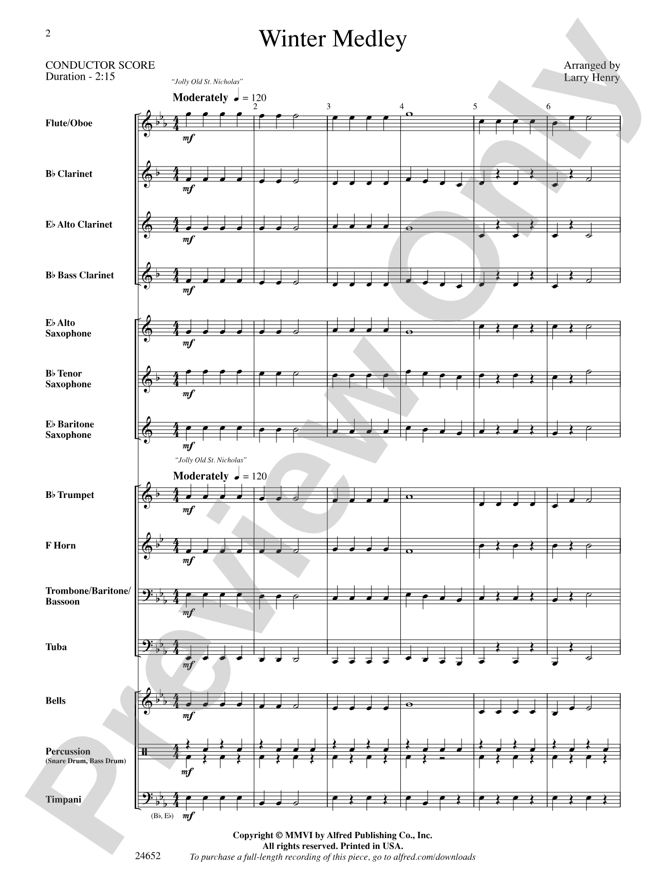 Winter Medley: Concert Band Conductor Score & Parts