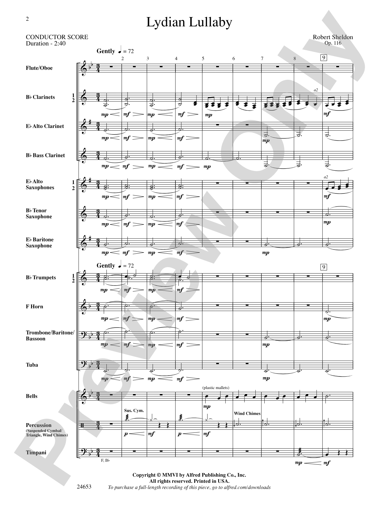 Lydian Lullaby: Concert Band Conductor Score & Parts