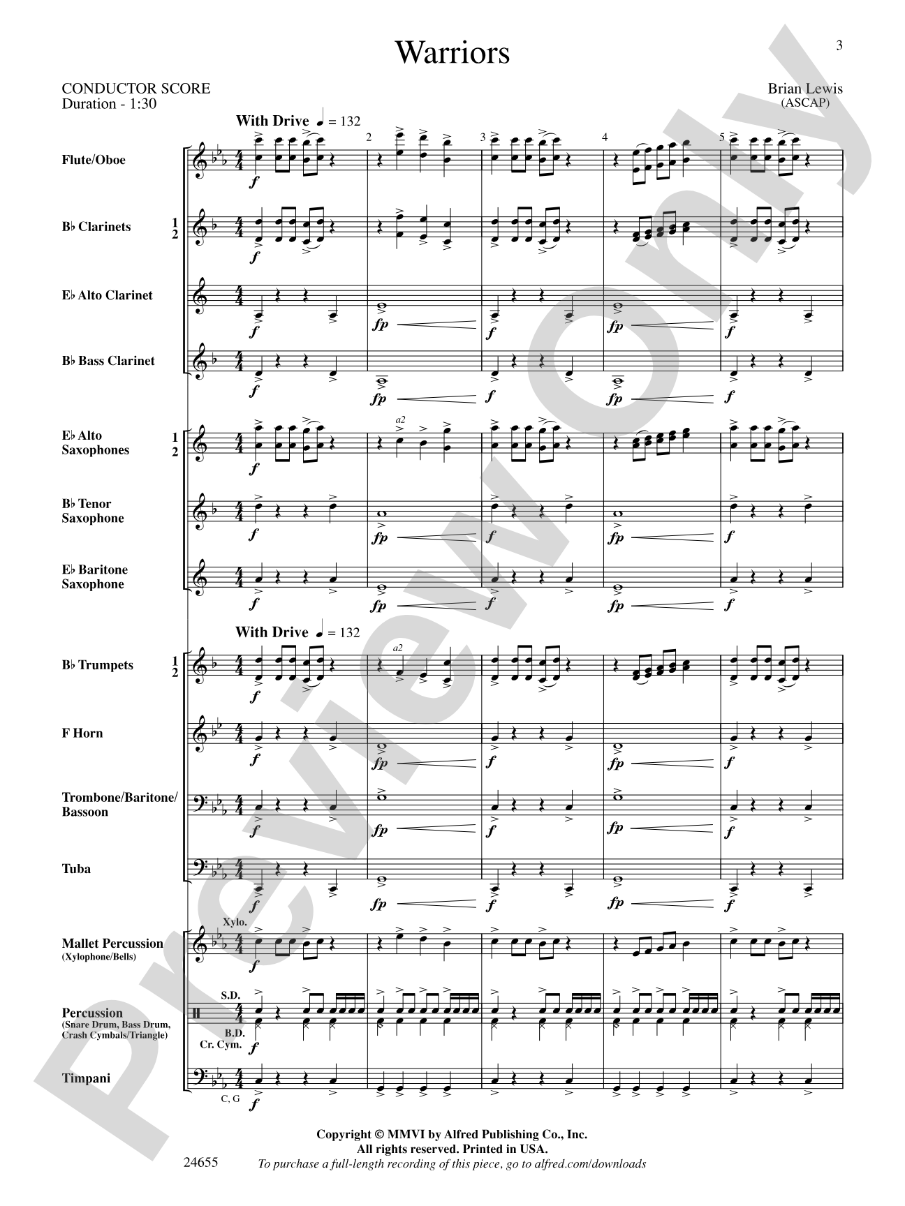 Warriors: Concert Band Conductor Score & Parts