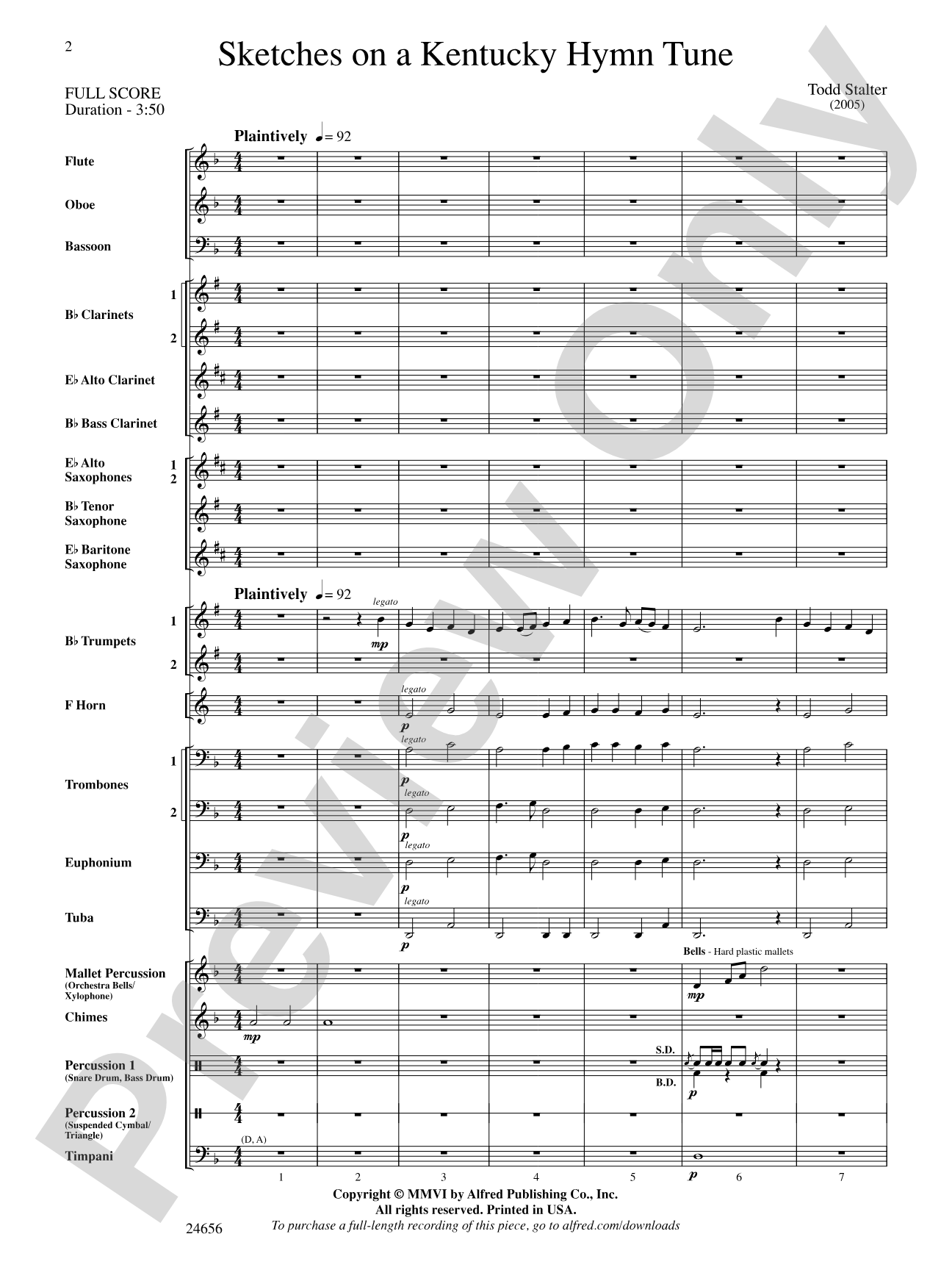 Sketches on a Kentucky Hymn Tune: Concert Band Conductor Score & Parts