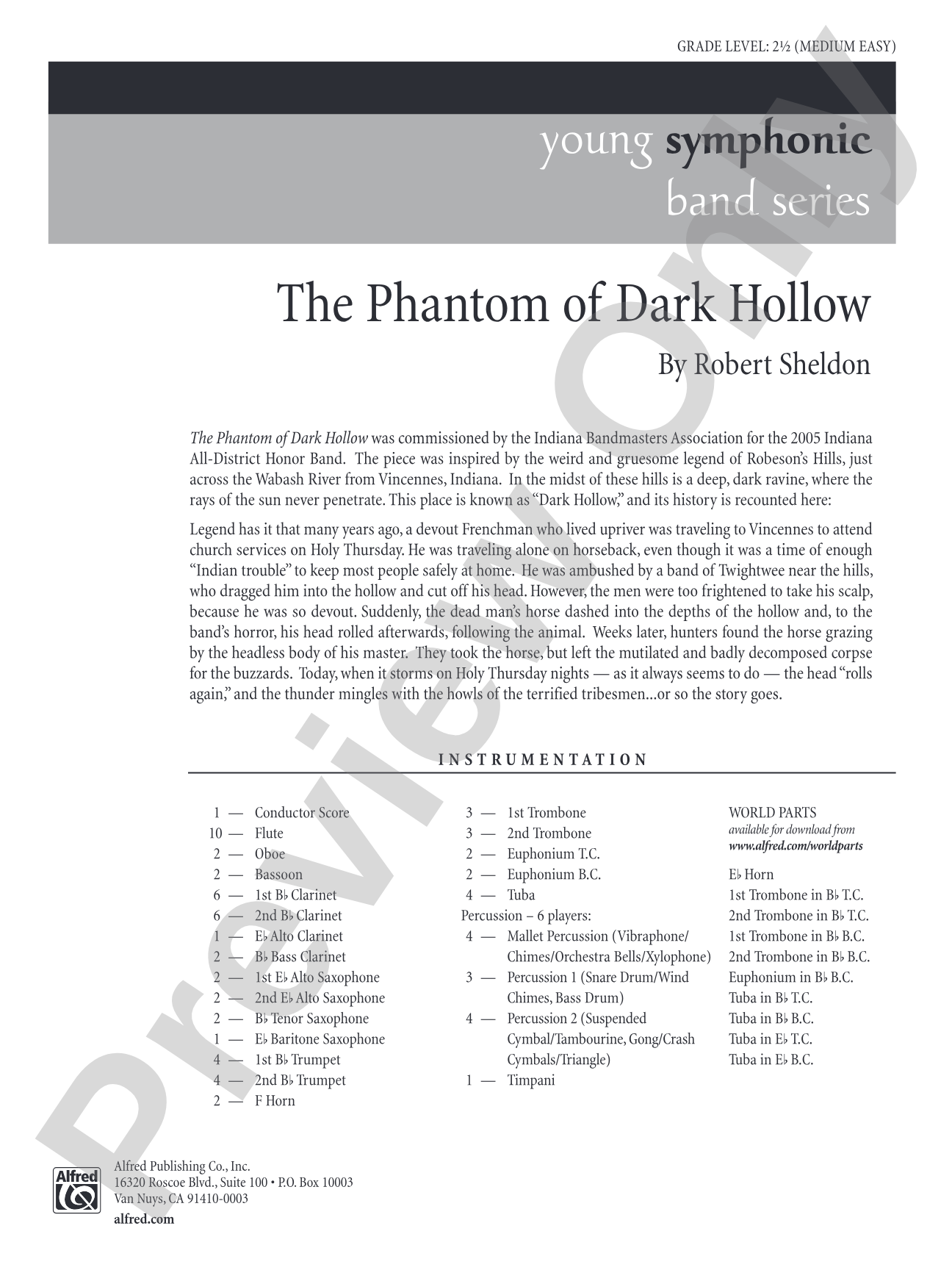 The Phantom of Dark Hollow: Concert Band Conductor Score & Parts