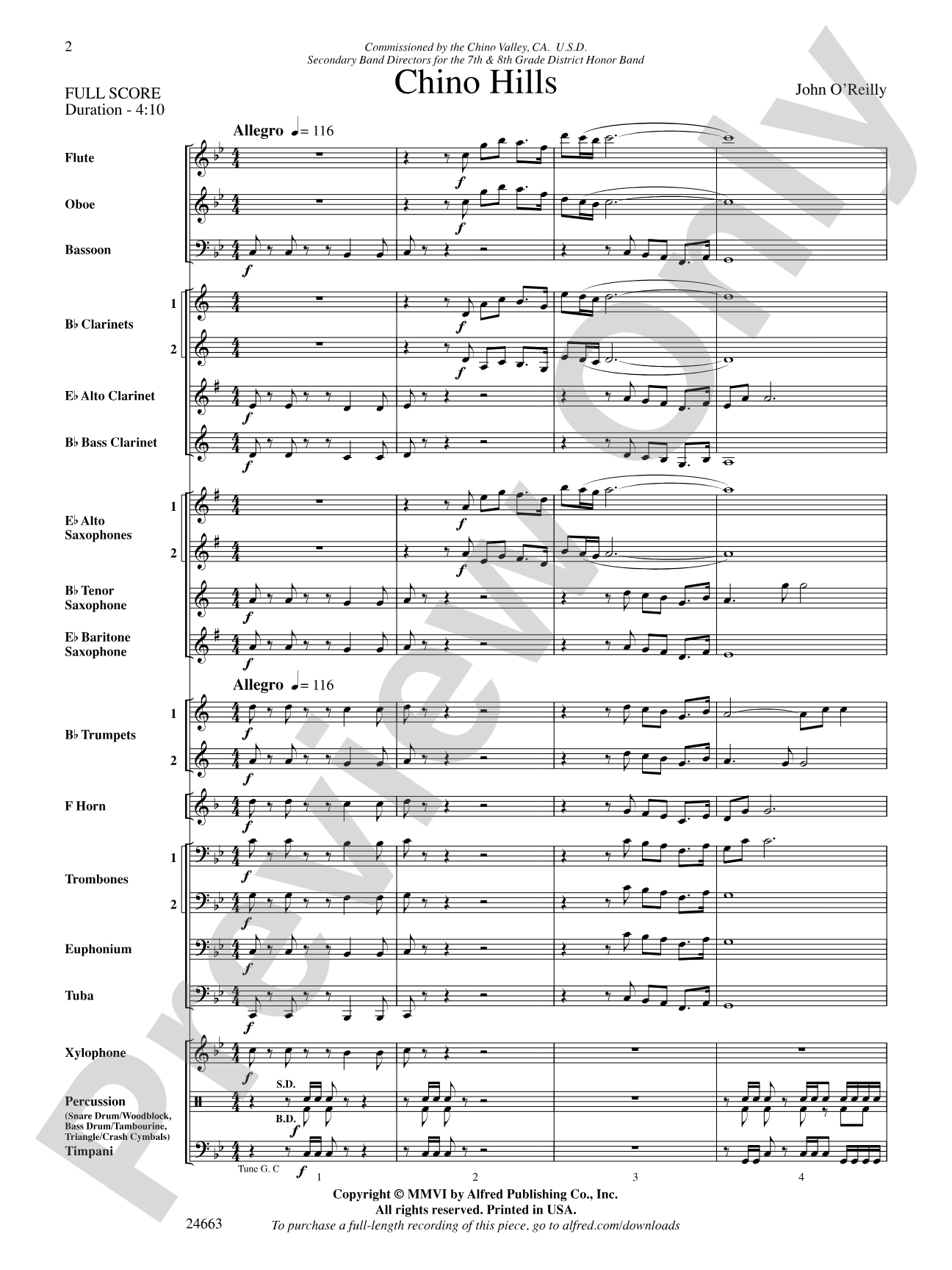 Chino Hills: Concert Band Conductor Score & Parts