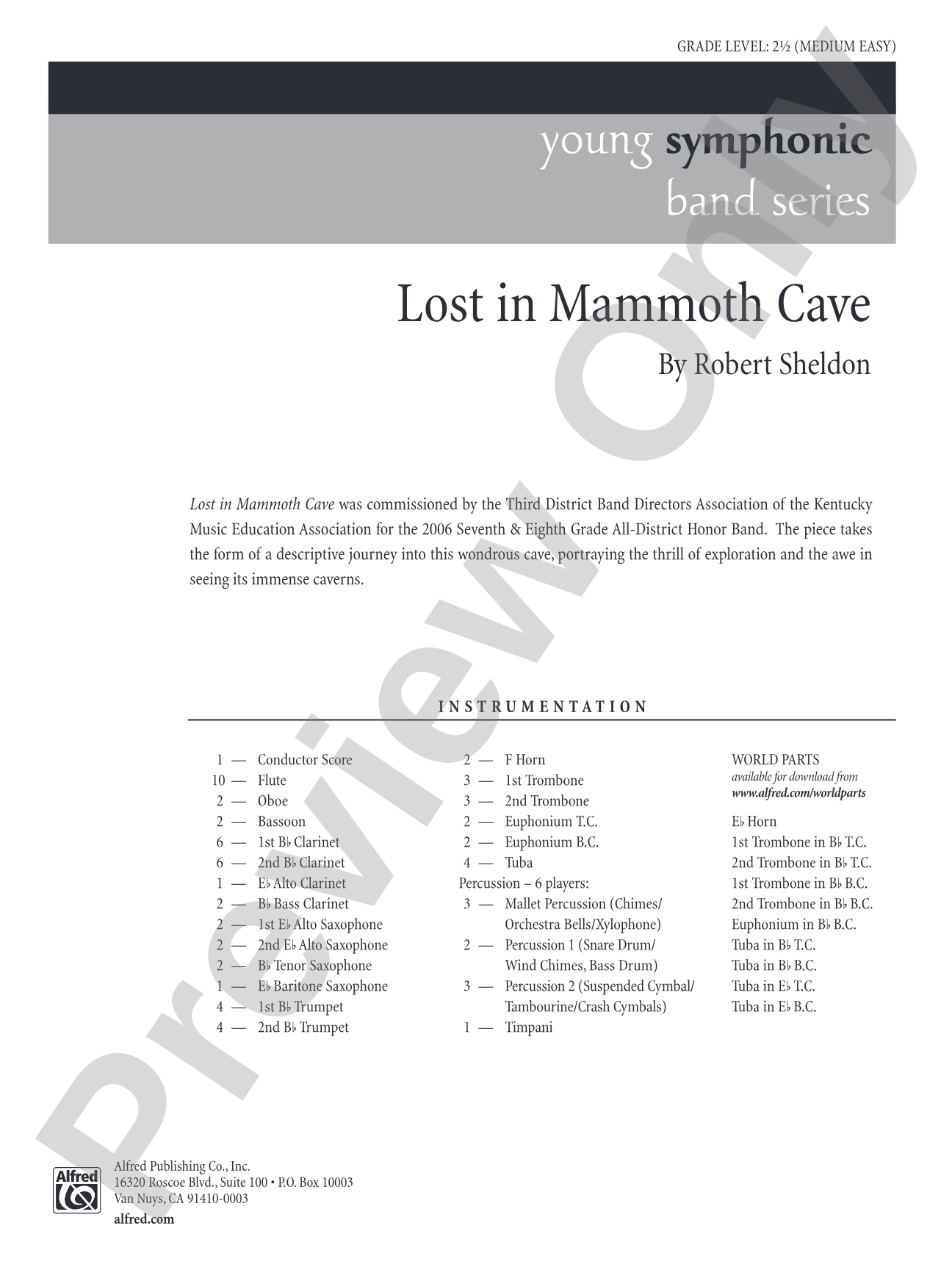 Lost in Mammoth Cave: Concert Band Conductor Score & Parts