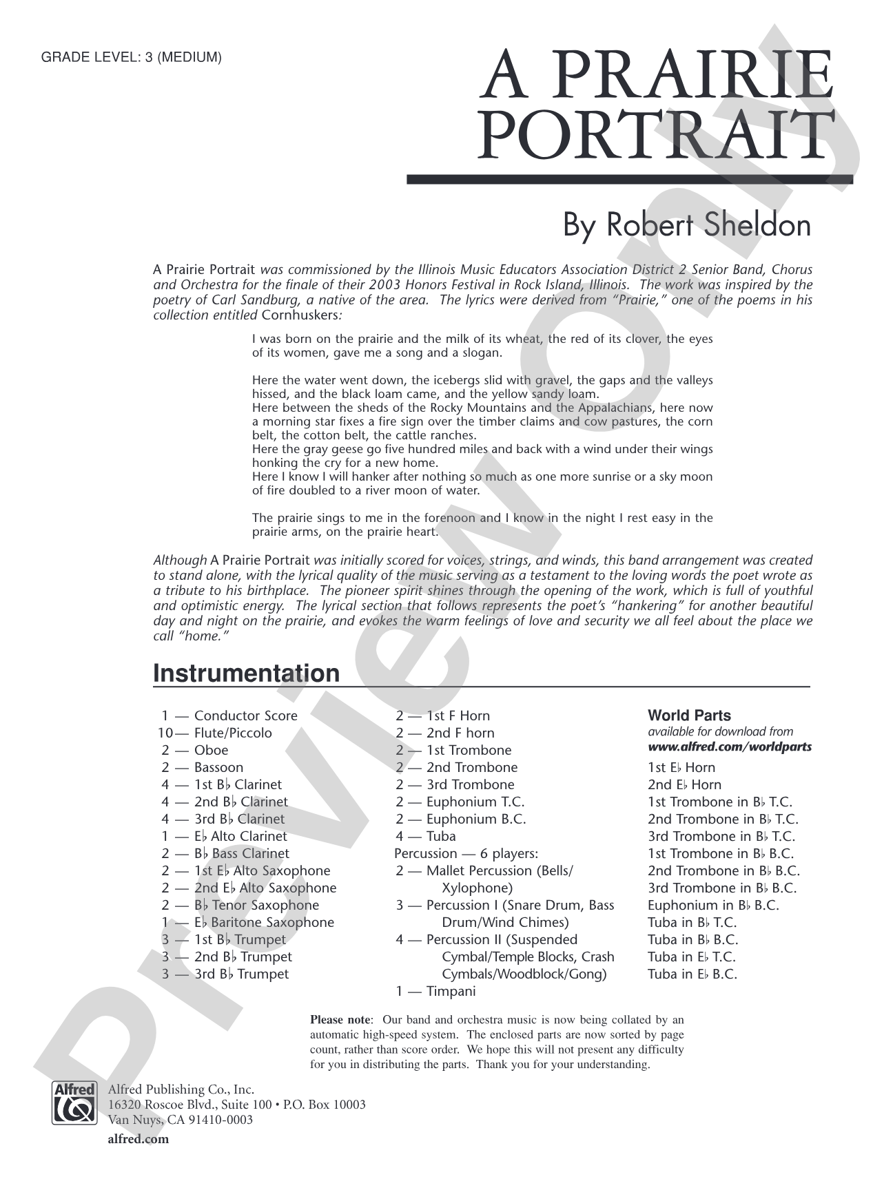A Prairie Portrait: Concert Band Conductor Score & Parts