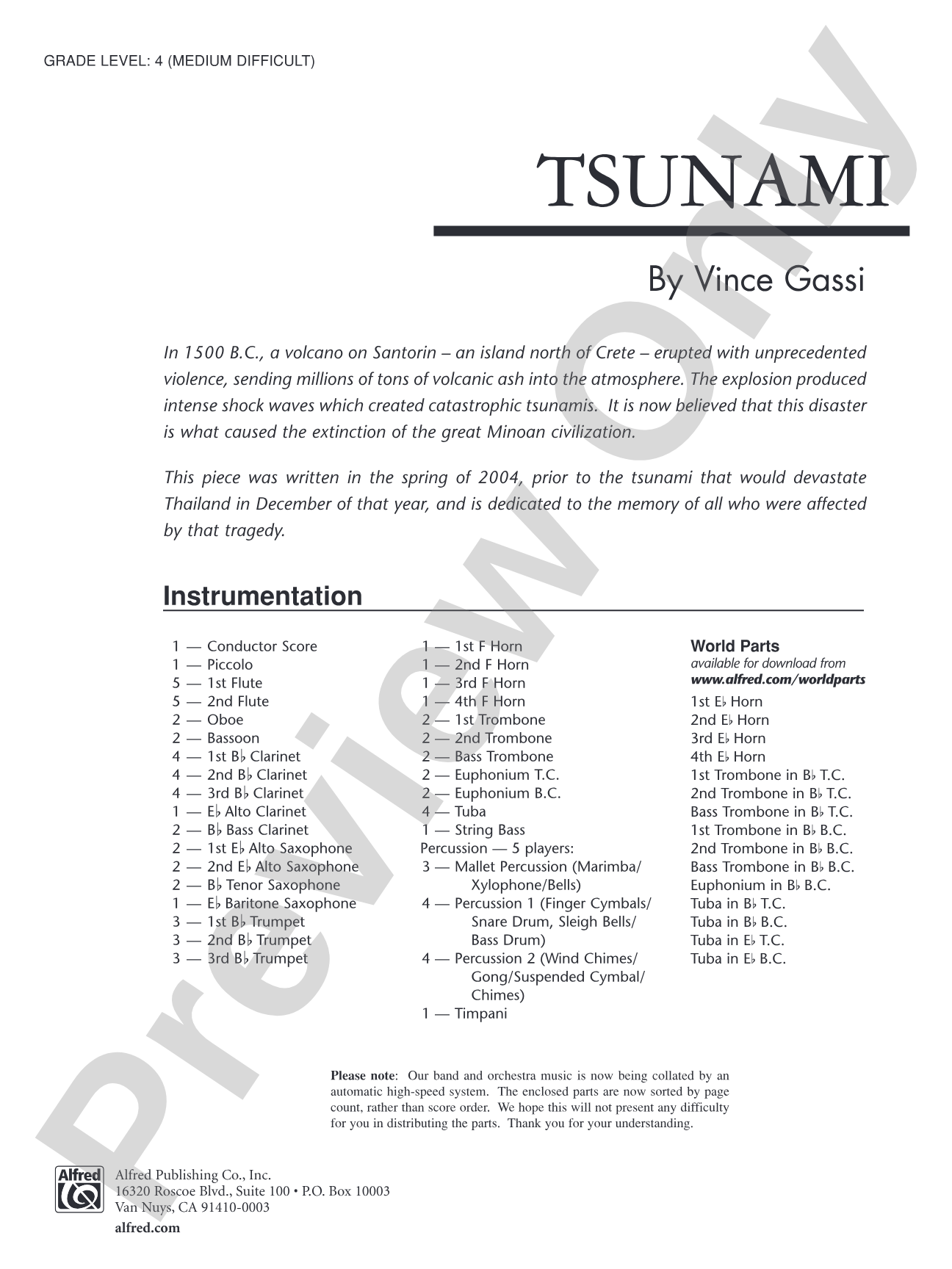 Tsunami: Concert Band Conductor Score & Parts
