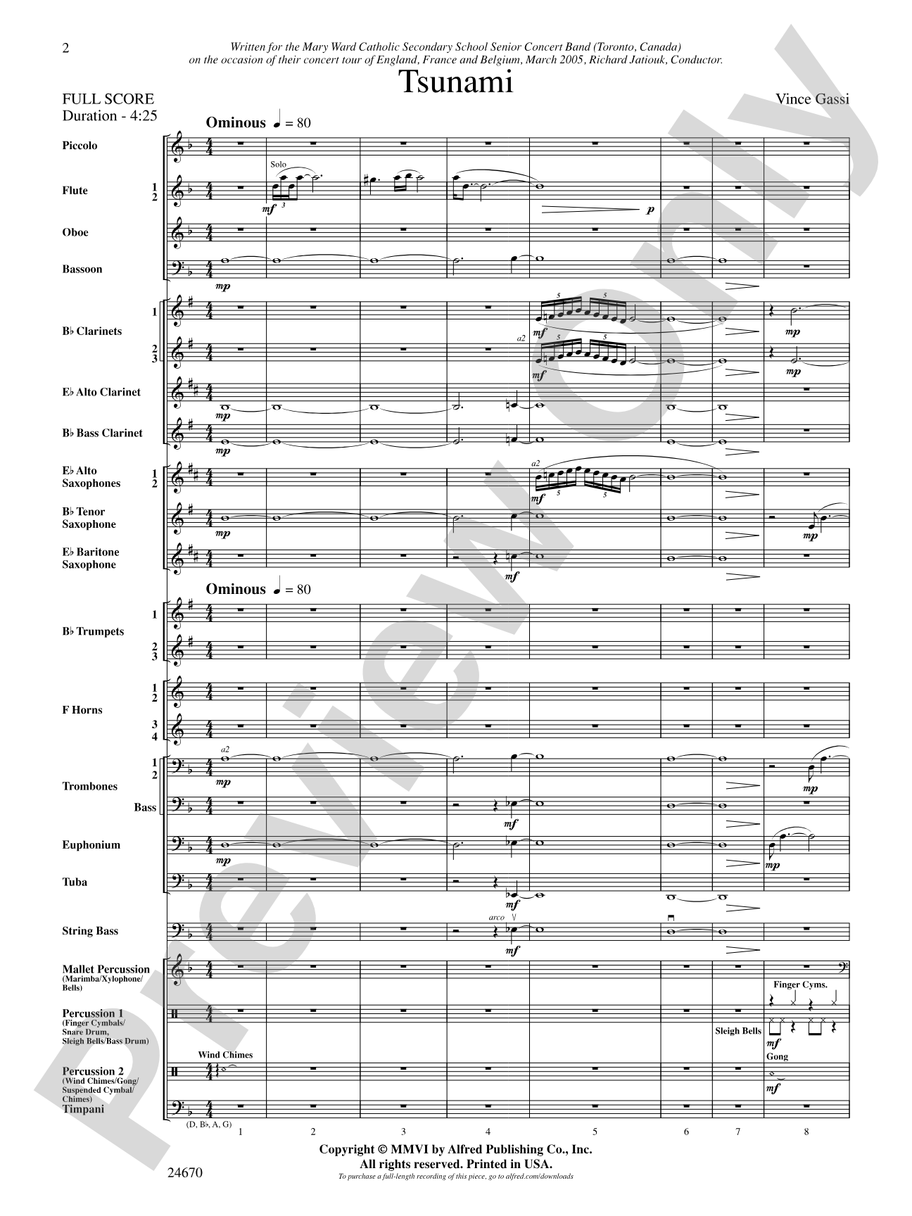 Tsunami: Concert Band Conductor Score & Parts