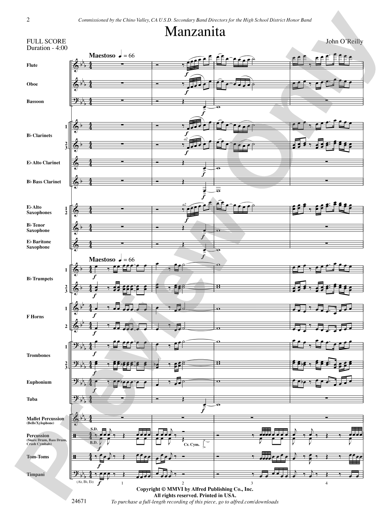 Manzanita: Concert Band Conductor Score & Parts
