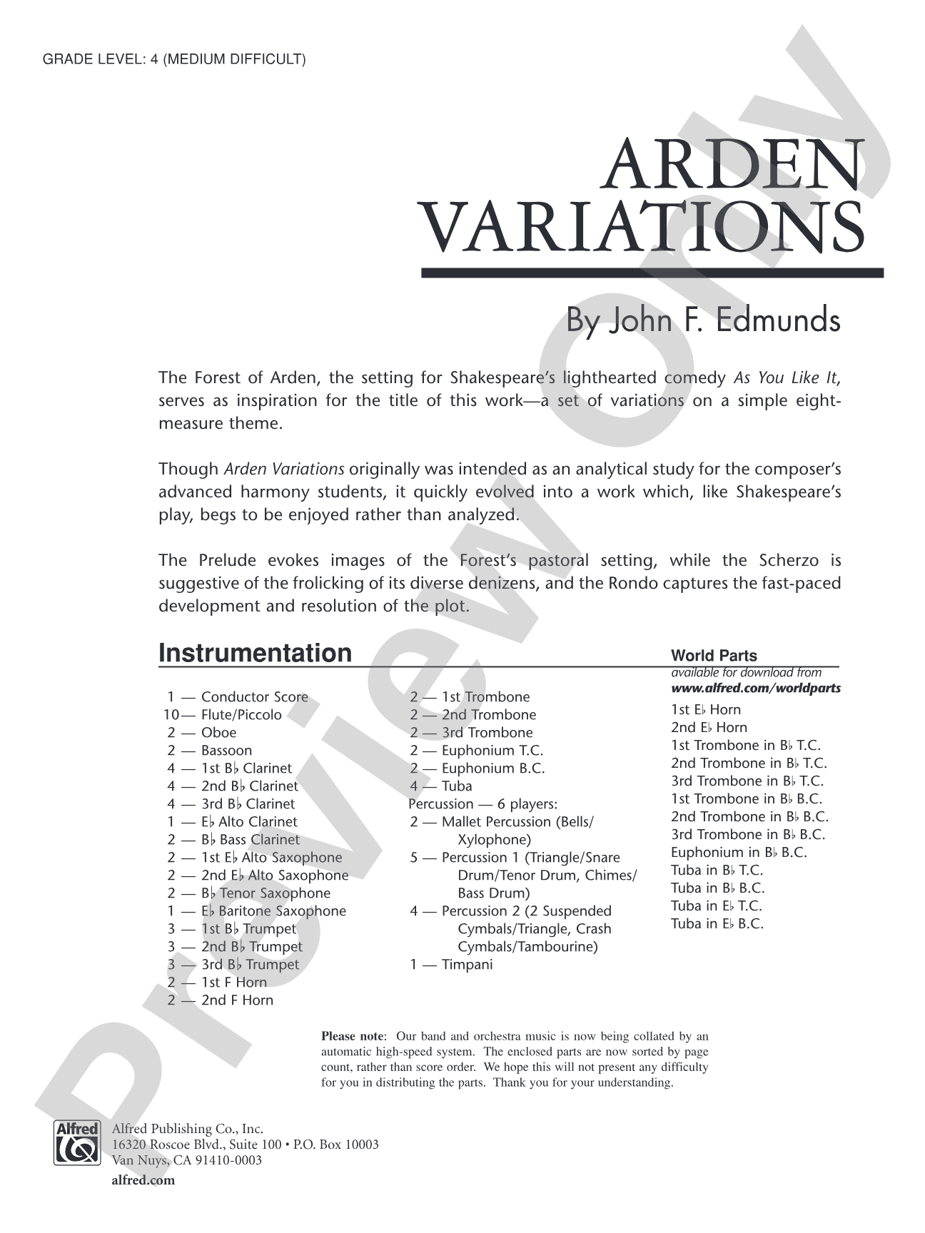 Arden Variations: Concert Band Conductor Score & Parts