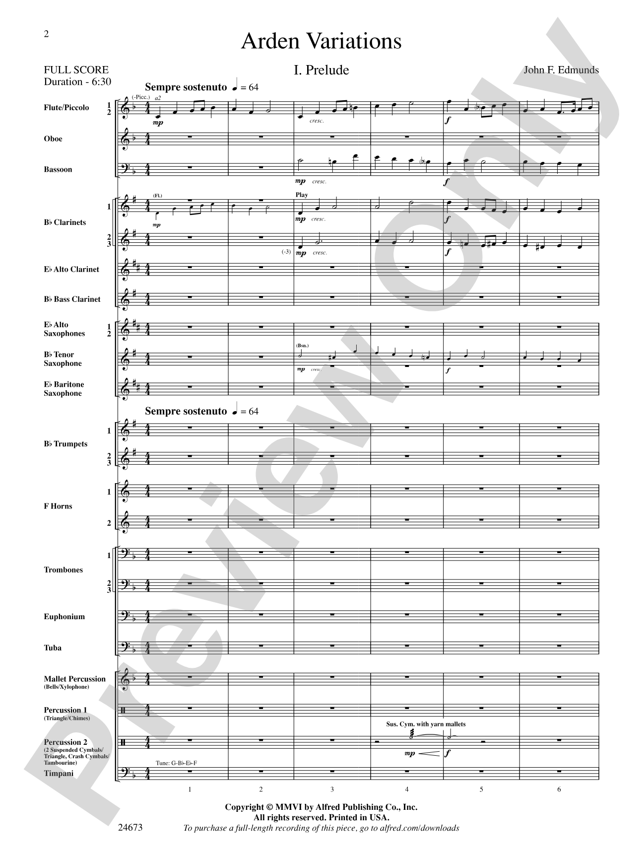 Arden Variations: Concert Band Conductor Score & Parts