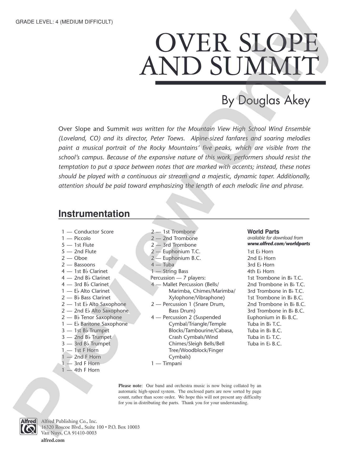 Over Slope and Summit: Concert Band Conductor Score & Parts