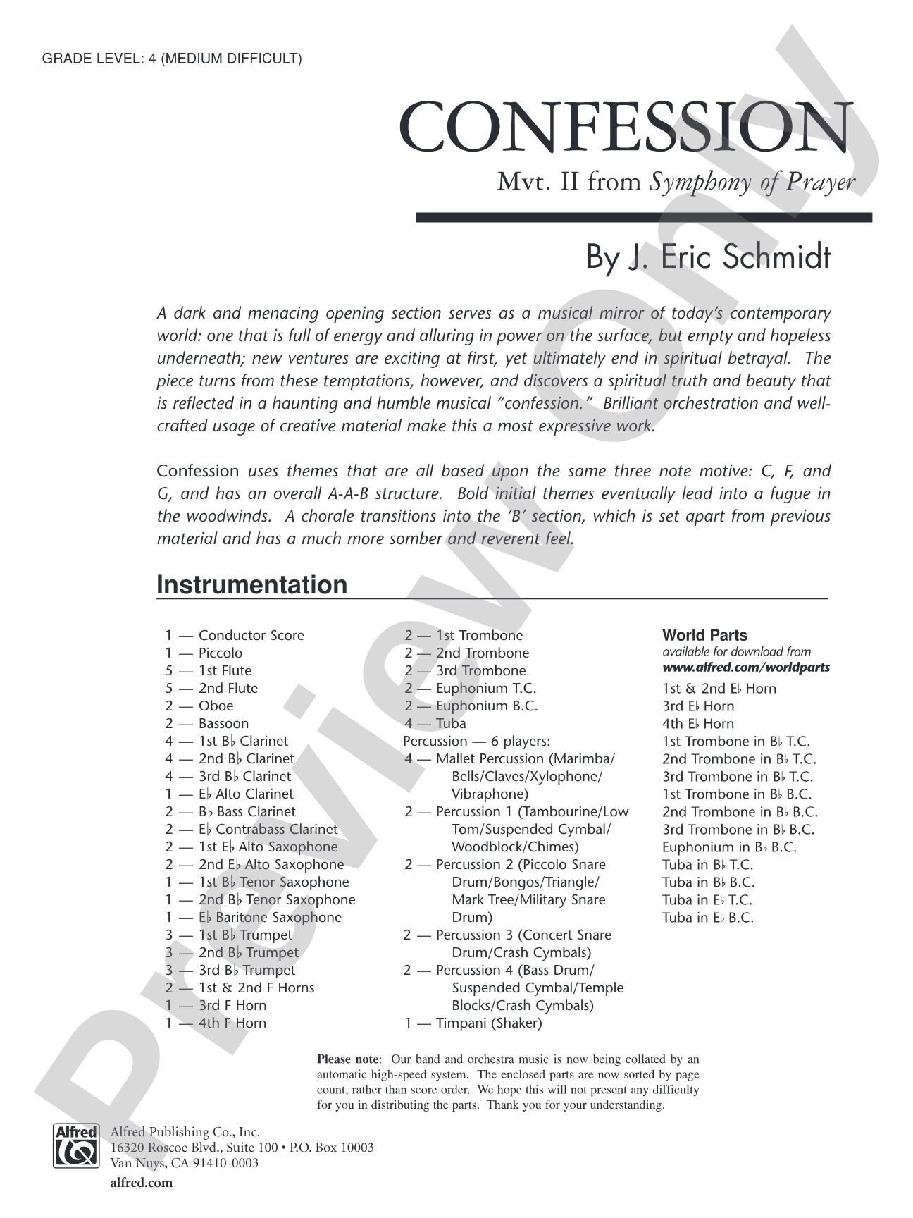 Confession (Movement 2 of Symphony of Prayer): Concert Band Conductor Score & Parts