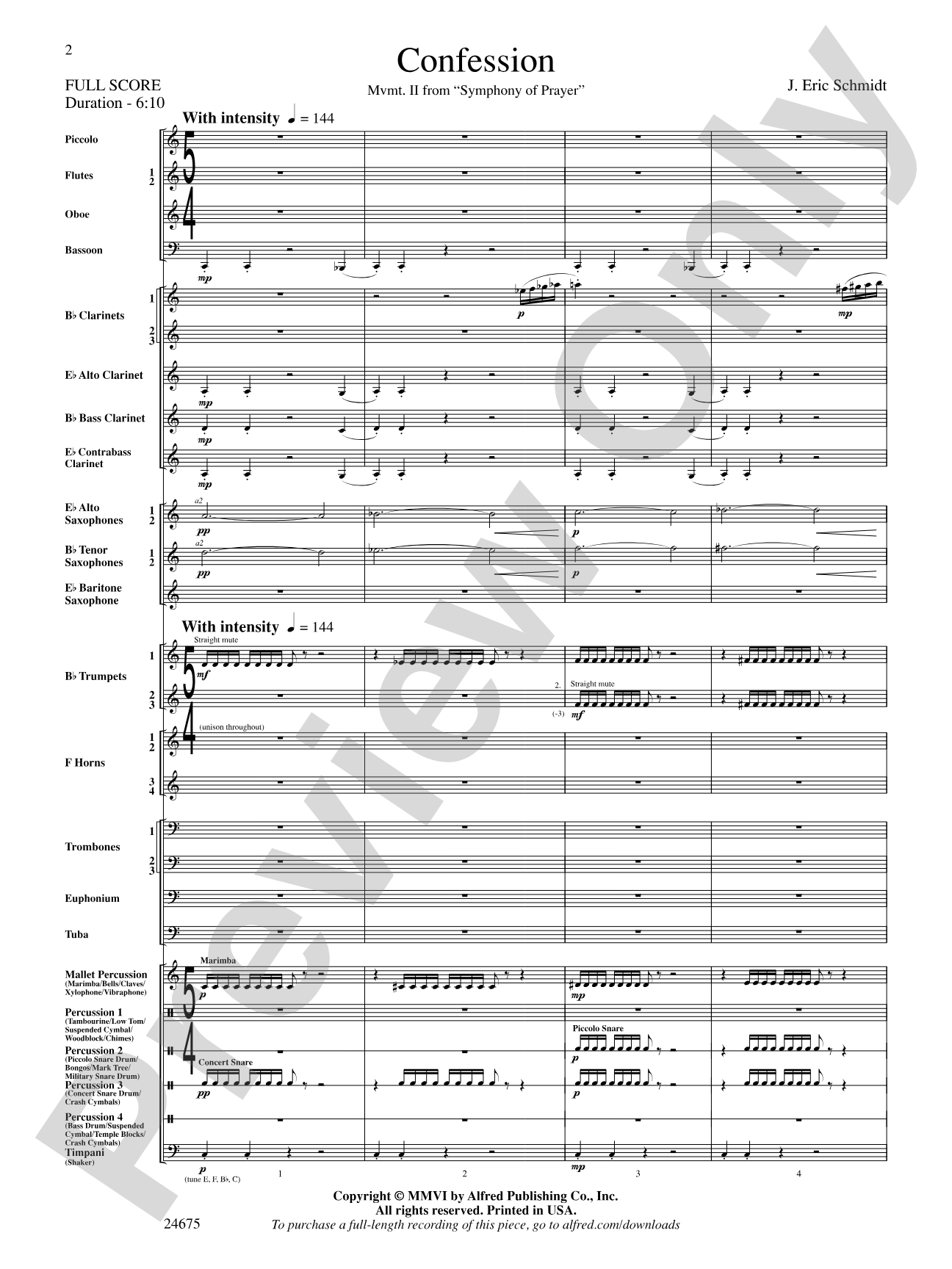 Confession (Movement 2 of Symphony of Prayer): Concert Band Conductor Score & Parts