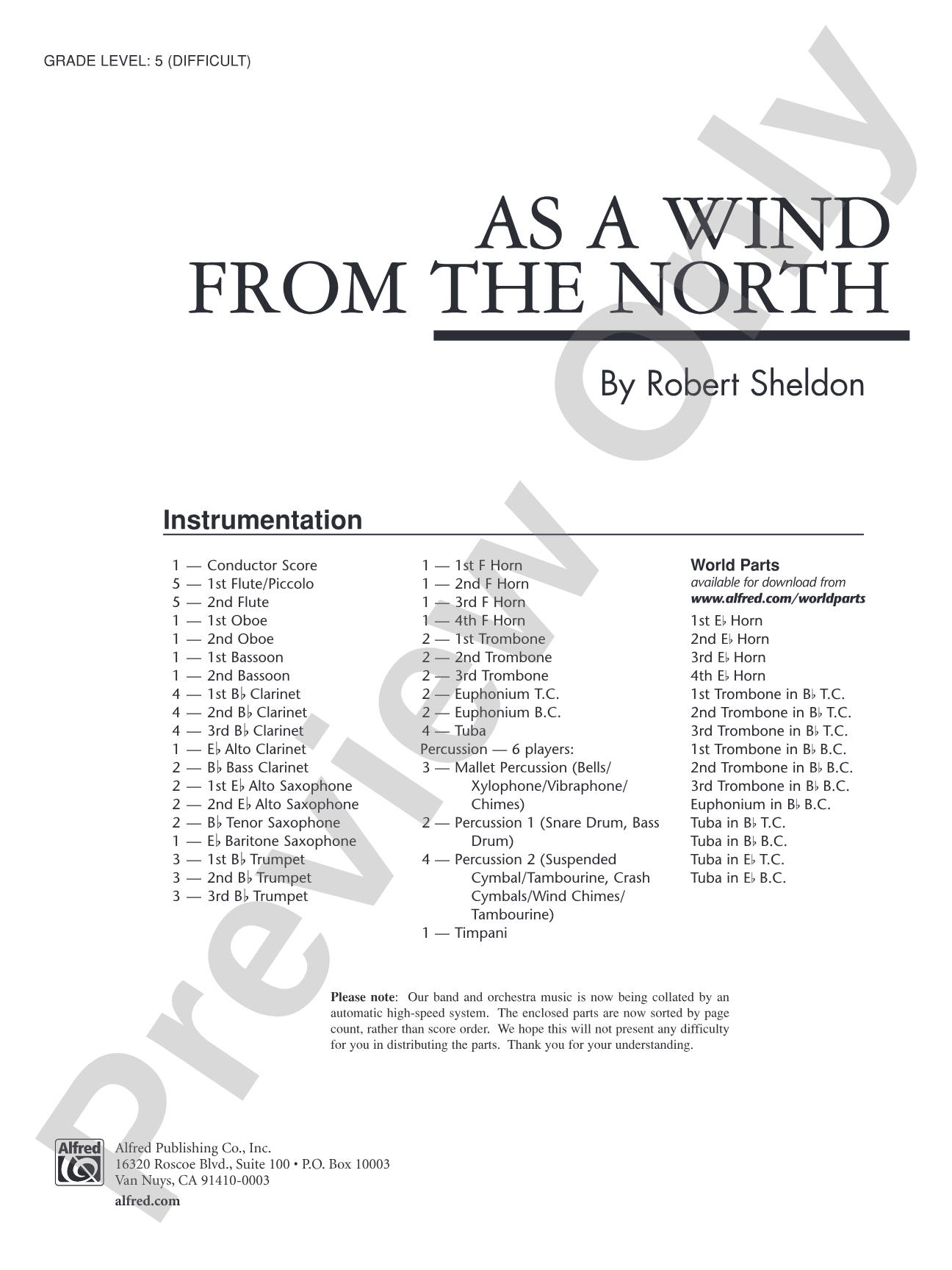 As a Wind from the North: Concert Band Conductor Score & Parts