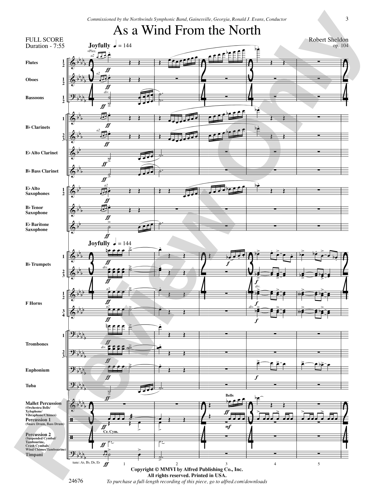 As a Wind from the North: Concert Band Conductor Score & Parts