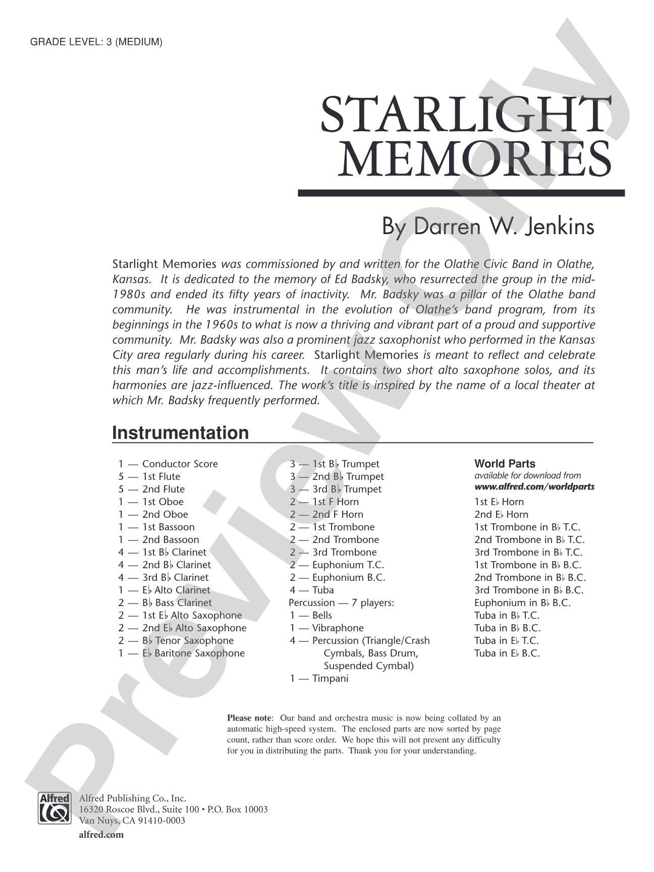 Starlight Memories: Concert Band Conductor Score & Parts