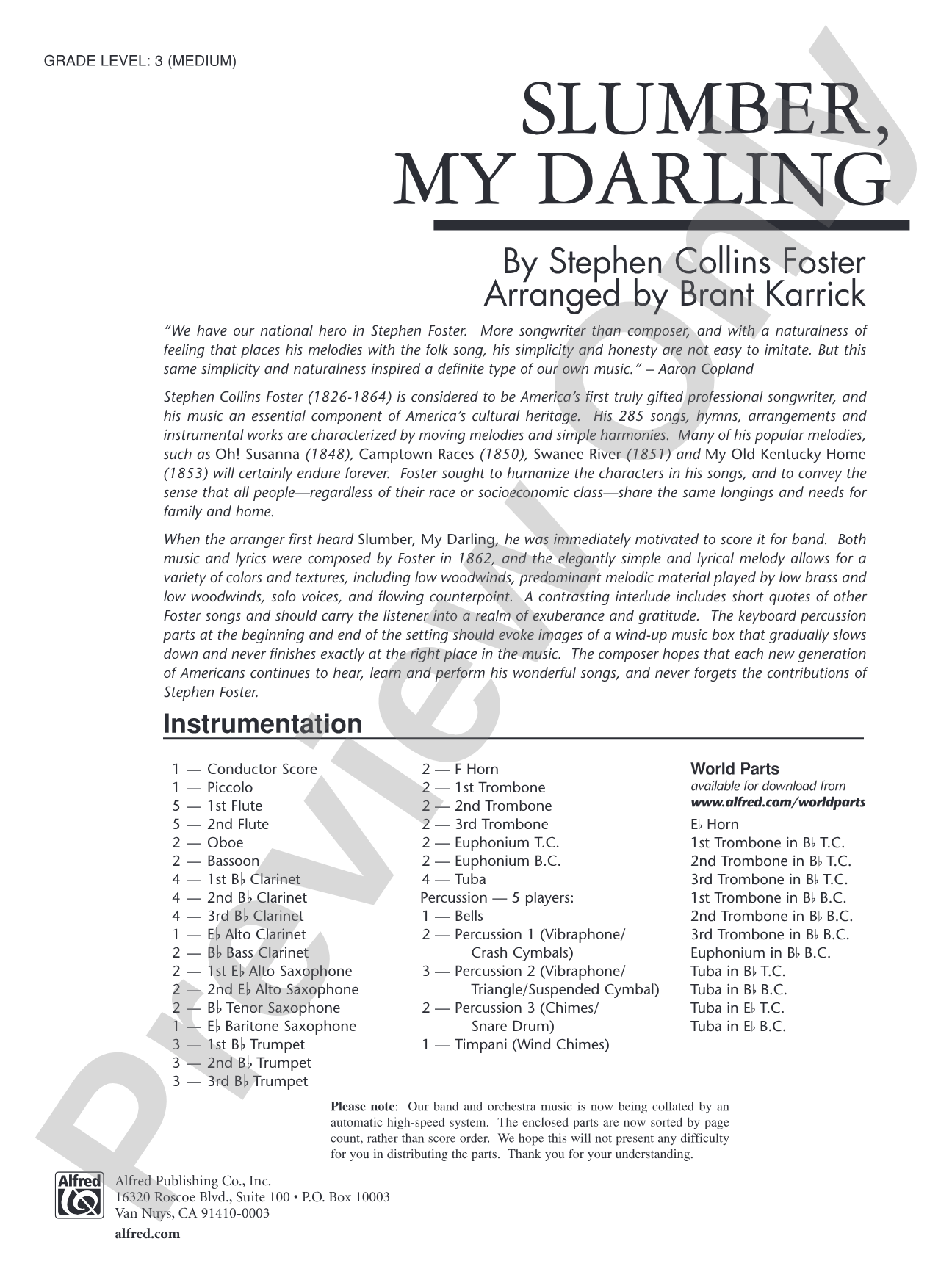 Slumber, My Darling: Concert Band Conductor Score & Parts