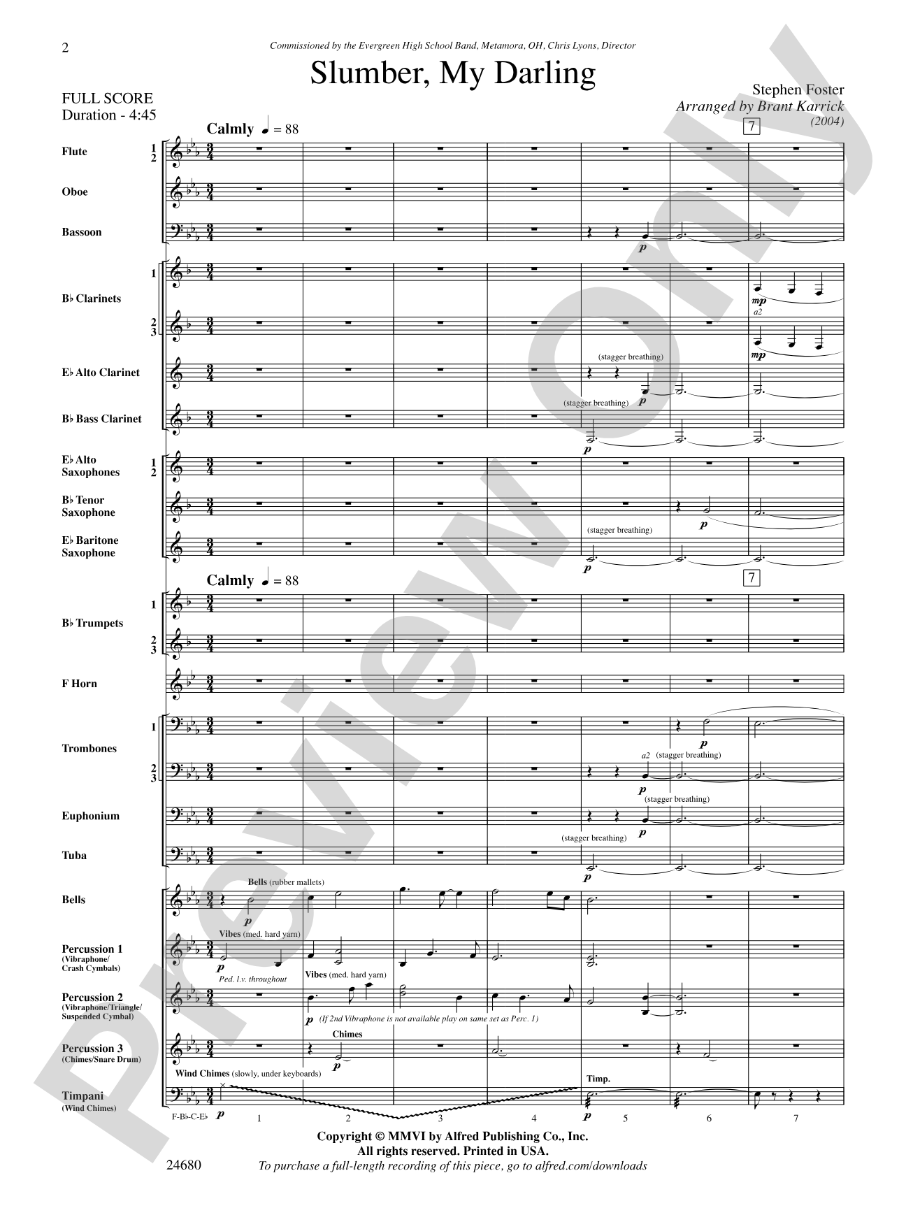 Slumber, My Darling: Concert Band Conductor Score & Parts