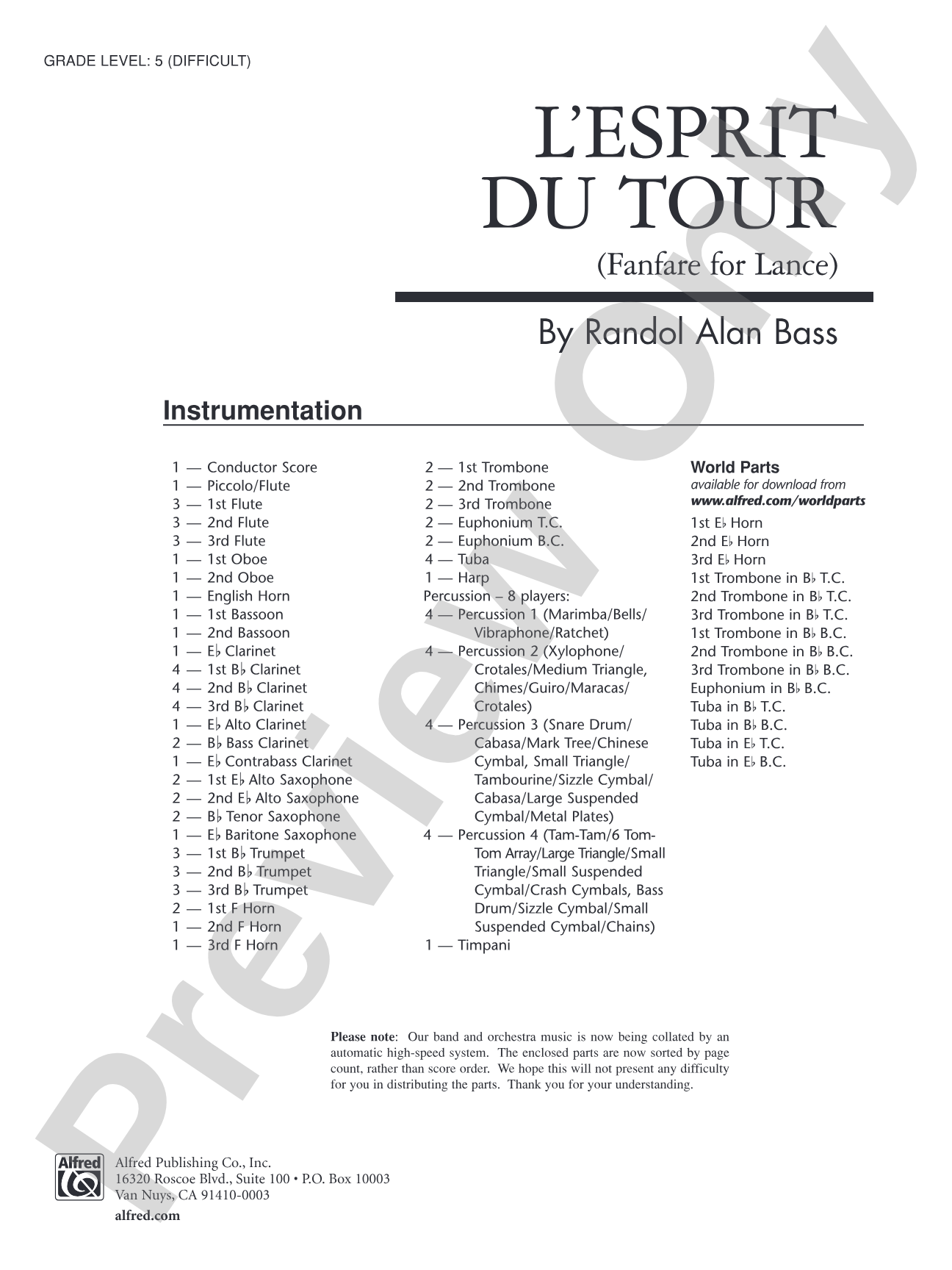 L'Esprit du Tour: A Fanfare for Lance: Concert Band Conductor Score & Parts