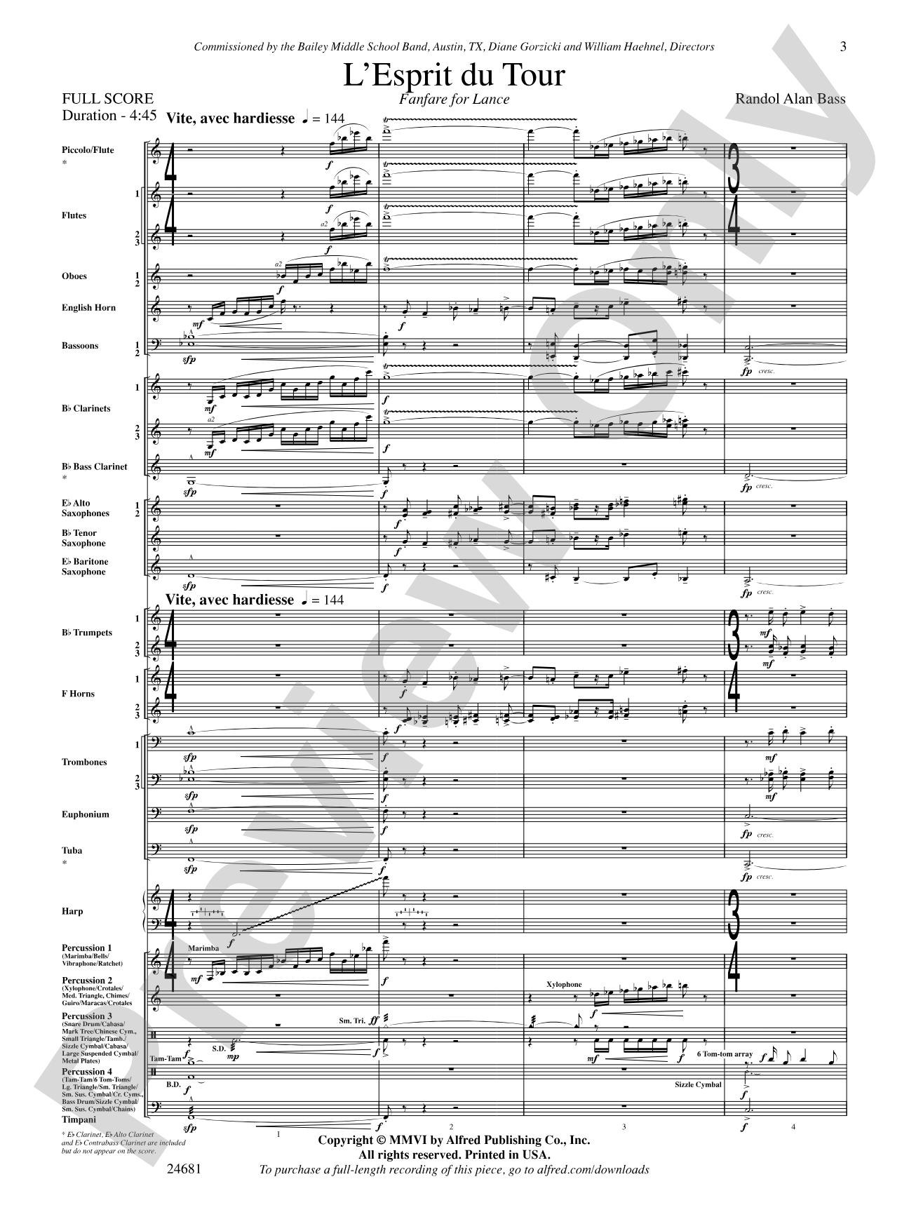 L'Esprit du Tour: A Fanfare for Lance: Concert Band Conductor Score & Parts