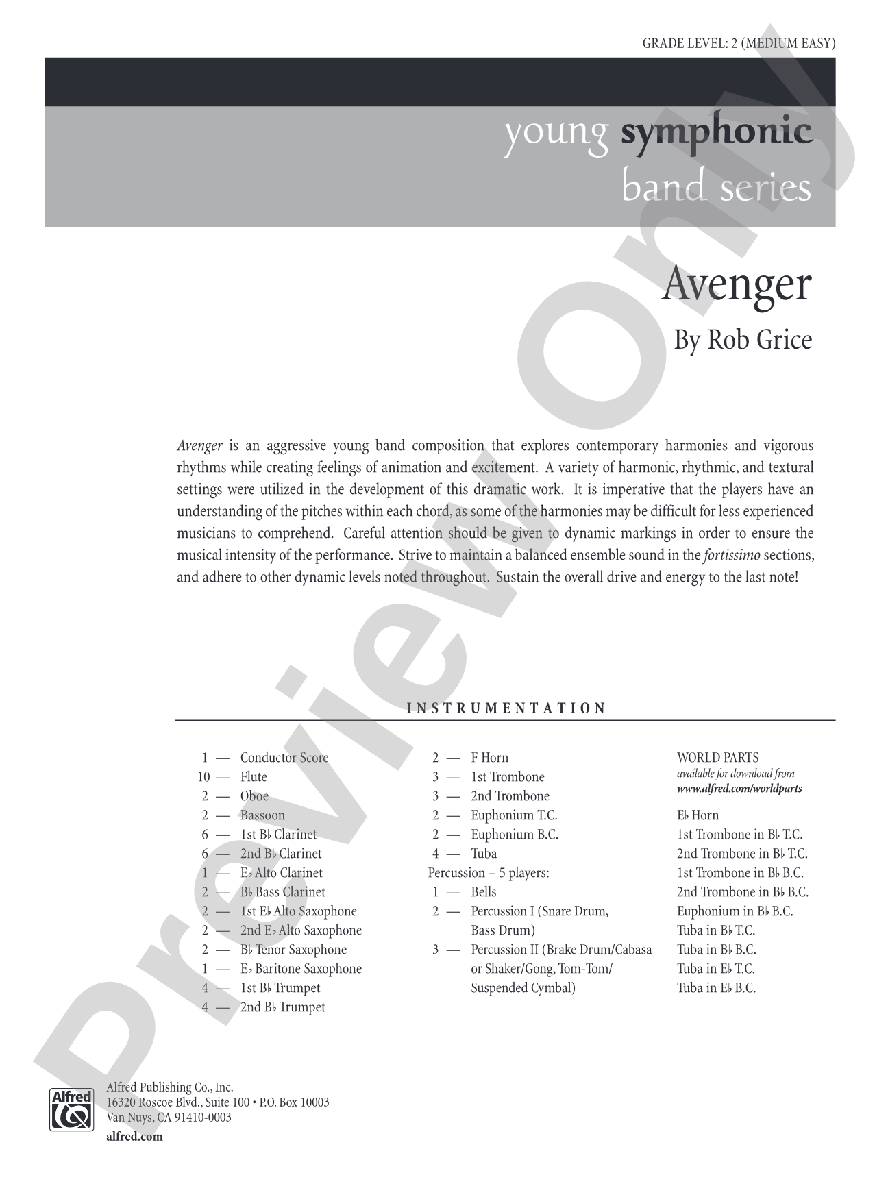 Avenger: Concert Band Conductor Score & Parts