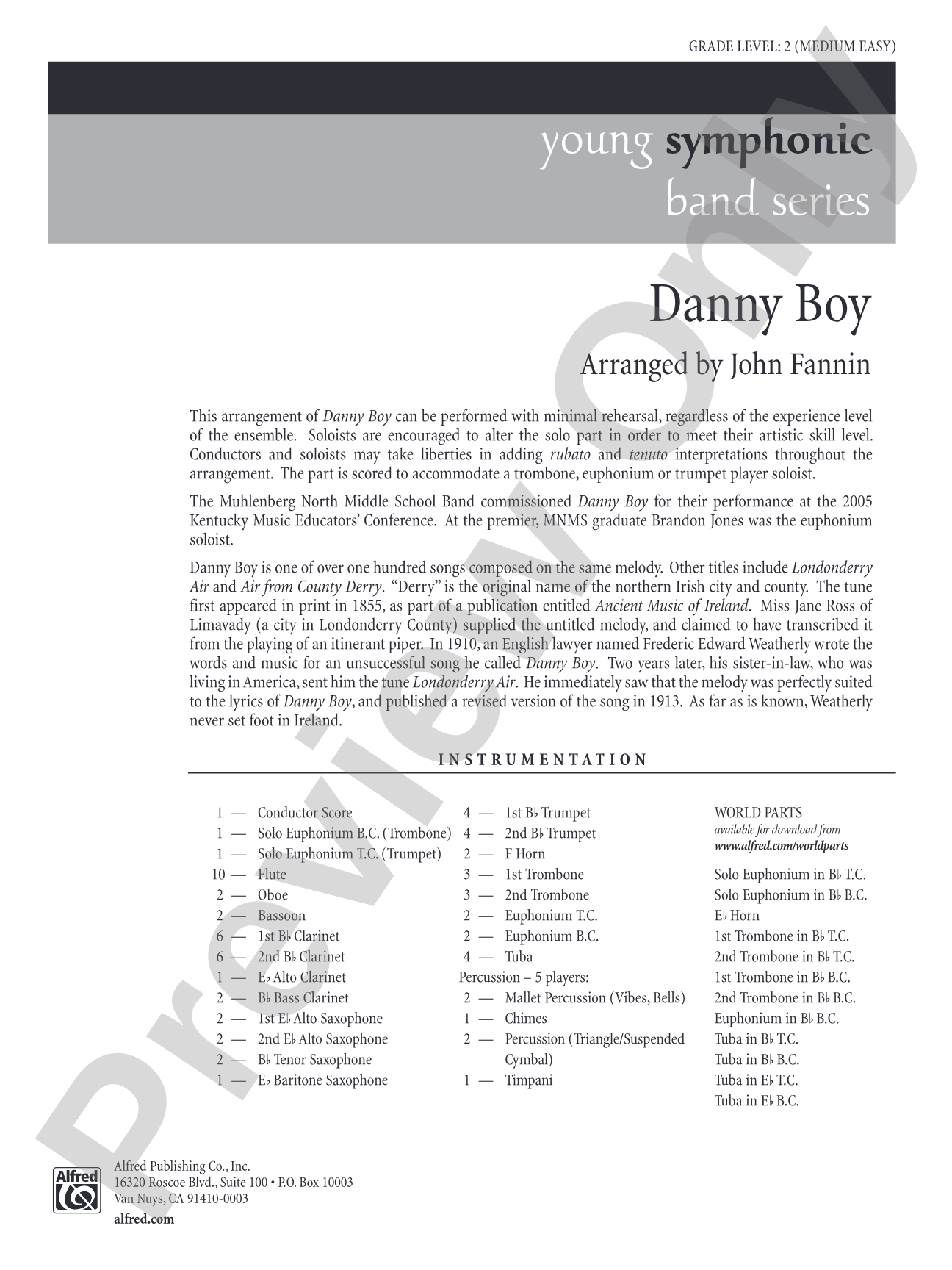 Danny Boy: Concert Band Conductor Score & Parts