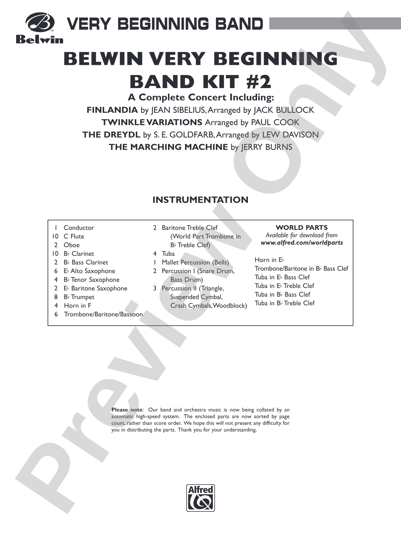 Belwin Very Beginning Band Kit #2: Concert Band Conductor Score & Parts