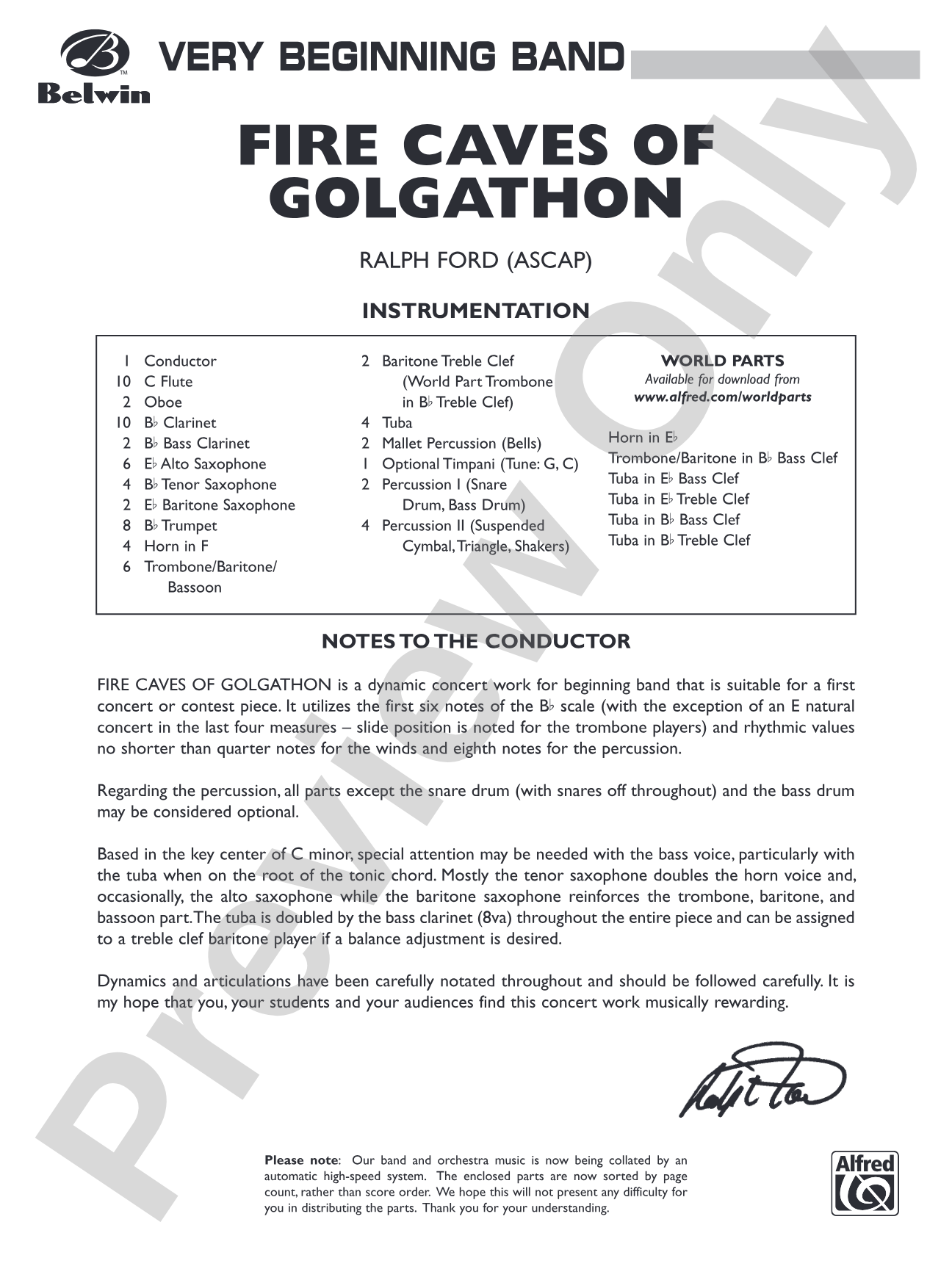 Fire Caves of Golgathon: Concert Band Conductor Score & Parts