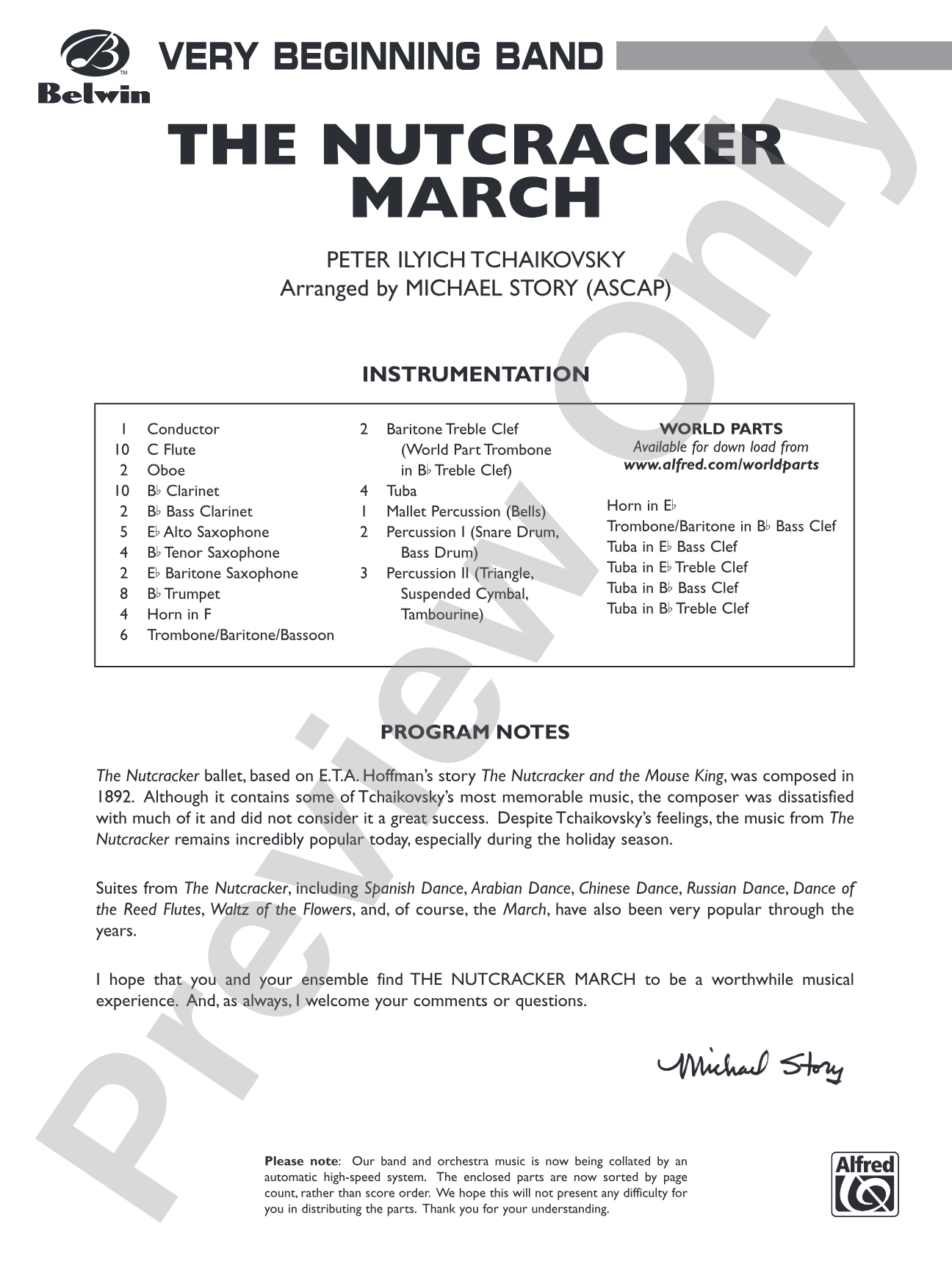 The Nutcracker March: Concert Band Conductor Score & Parts