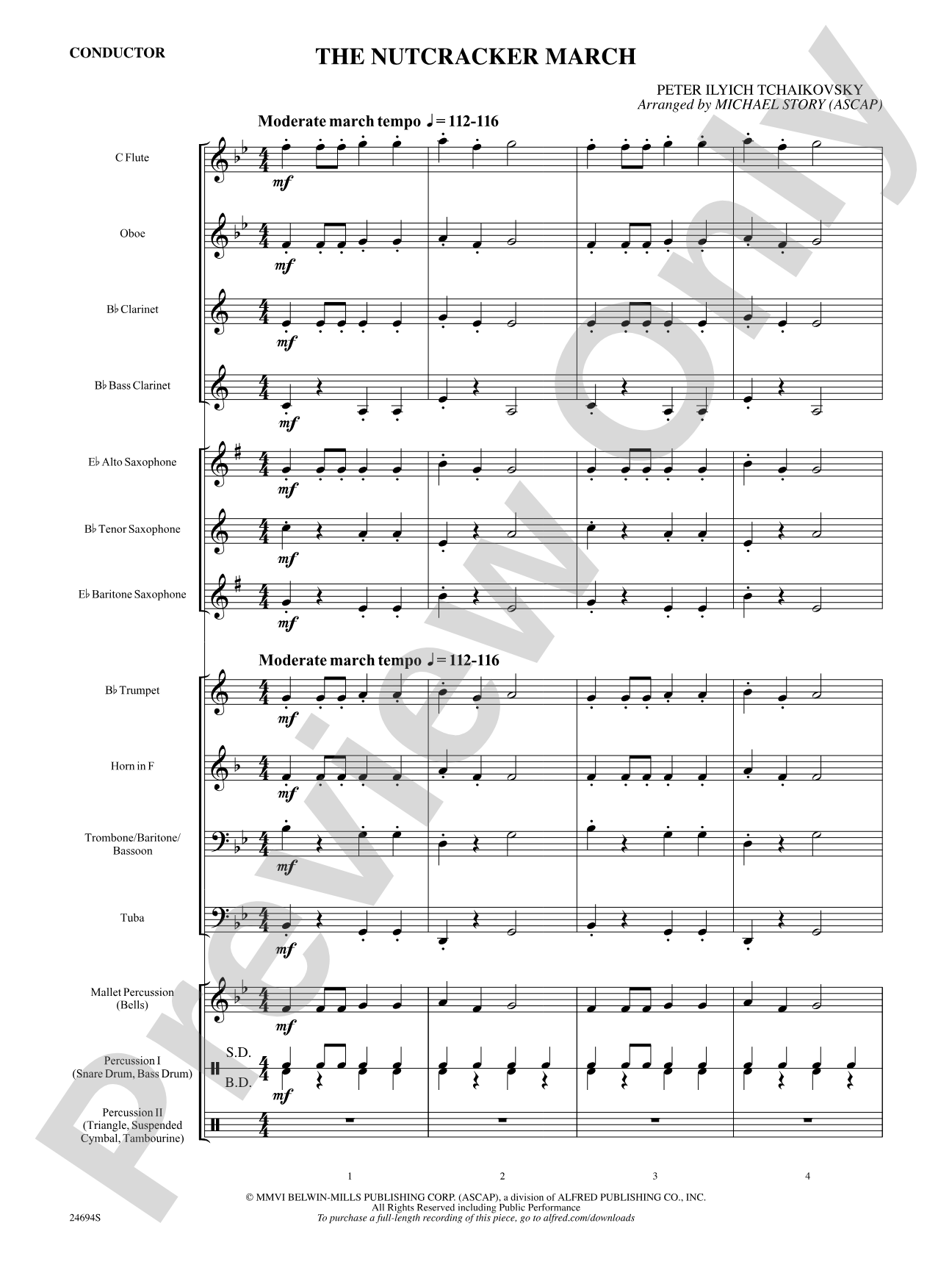 The Nutcracker March: Concert Band Conductor Score & Parts