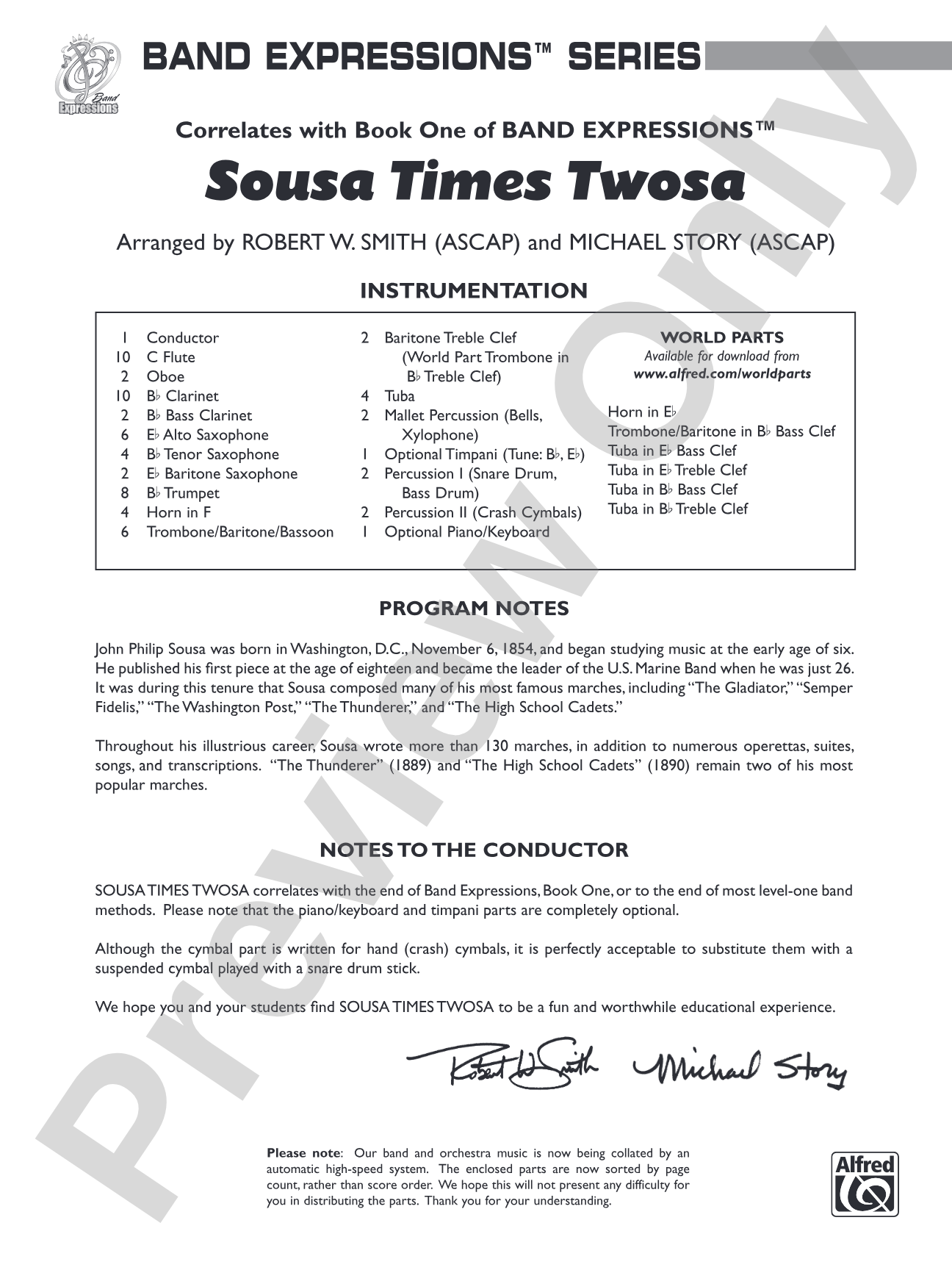Sousa Times Twosa: Concert Band Conductor Score & Parts