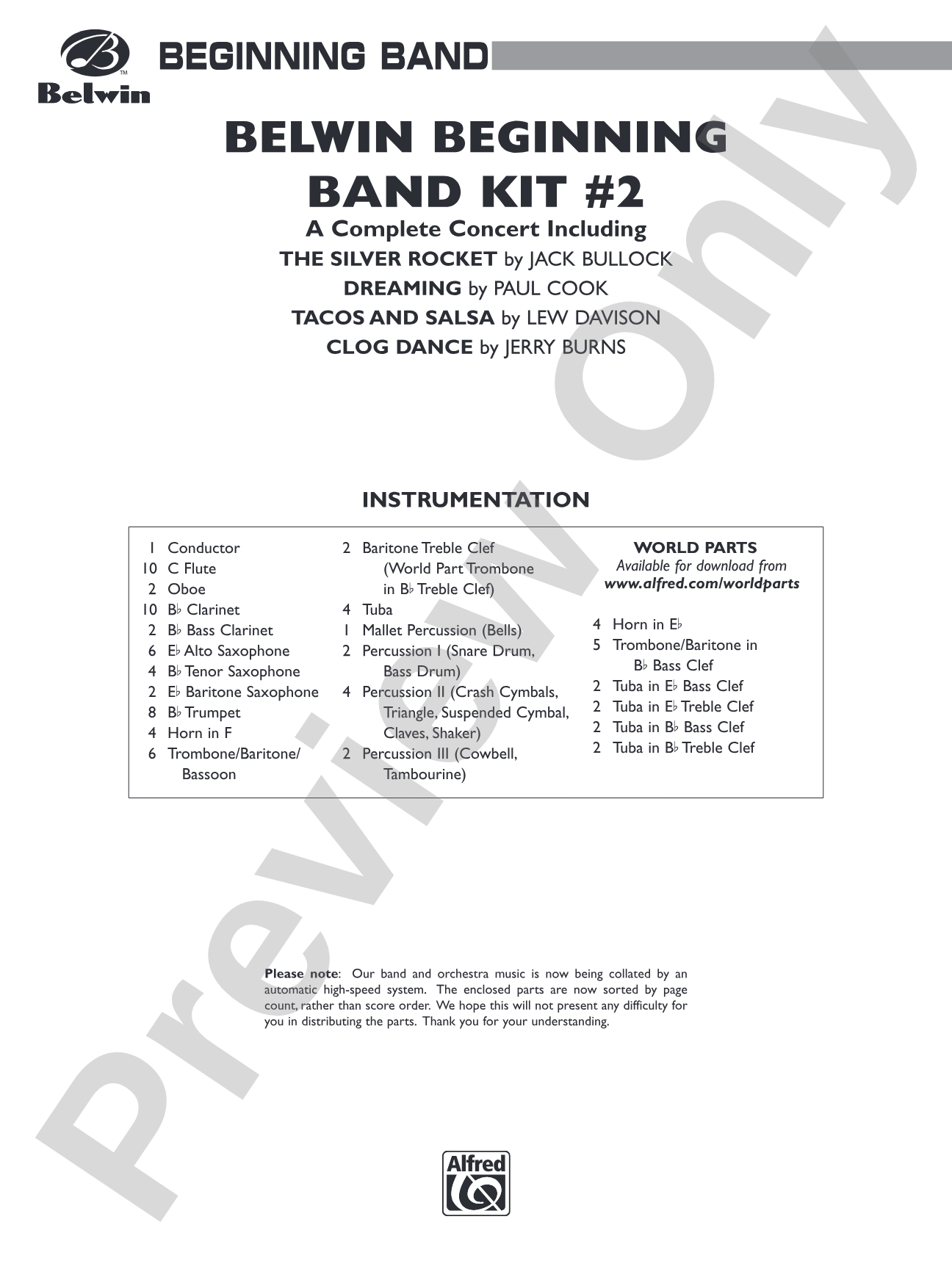 Belwin Beginning Band Kit #2: Concert Band Conductor Score & Parts