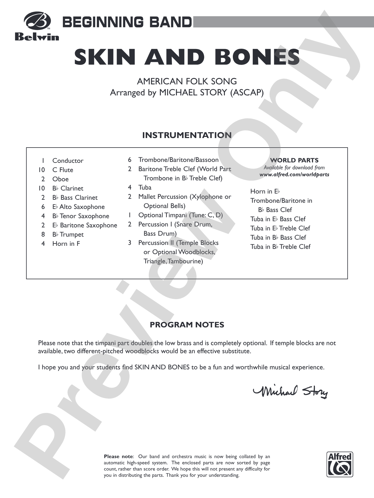 Skin and Bones: Concert Band Conductor Score & Parts