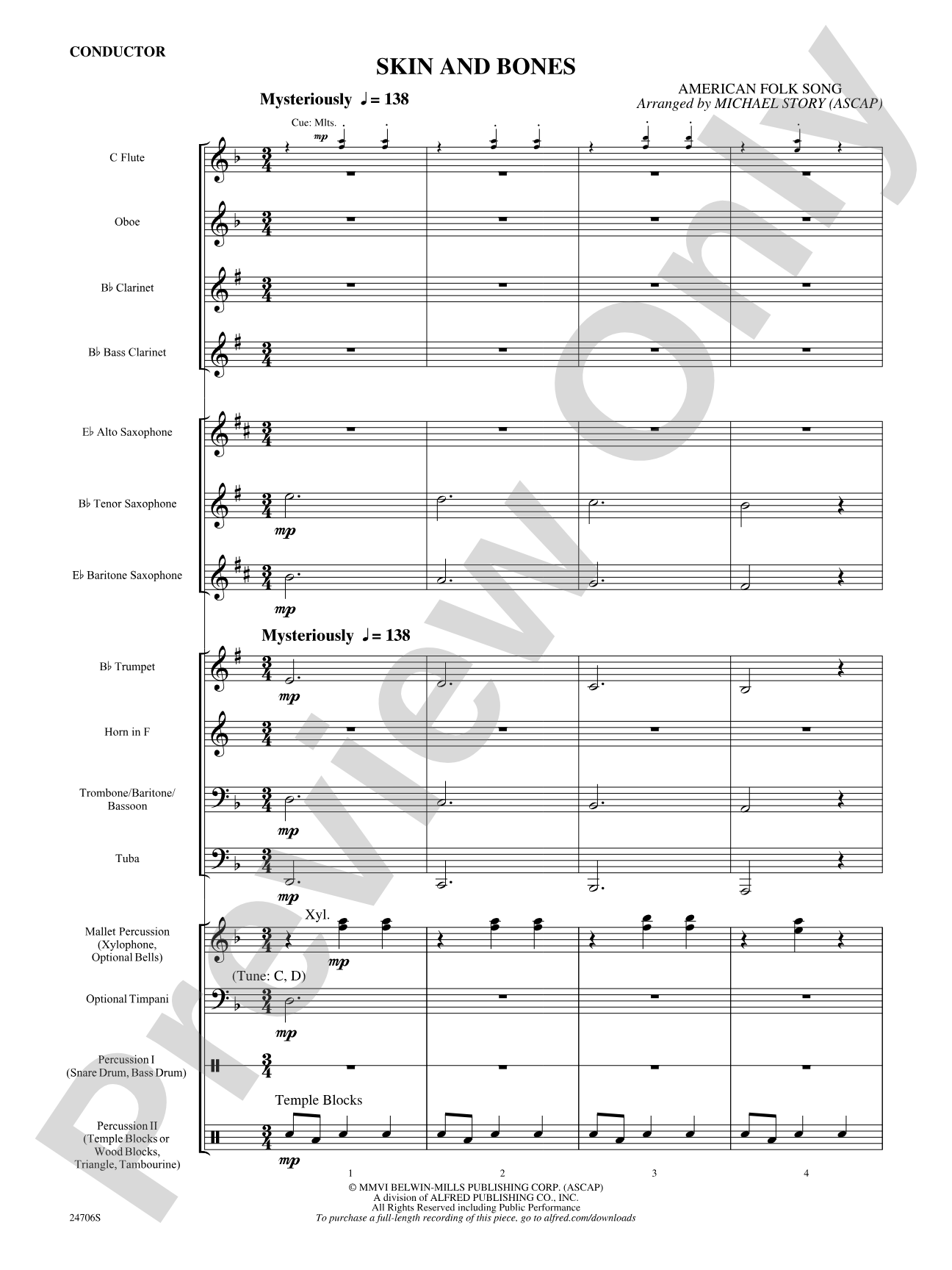 Skin and Bones: Concert Band Conductor Score & Parts