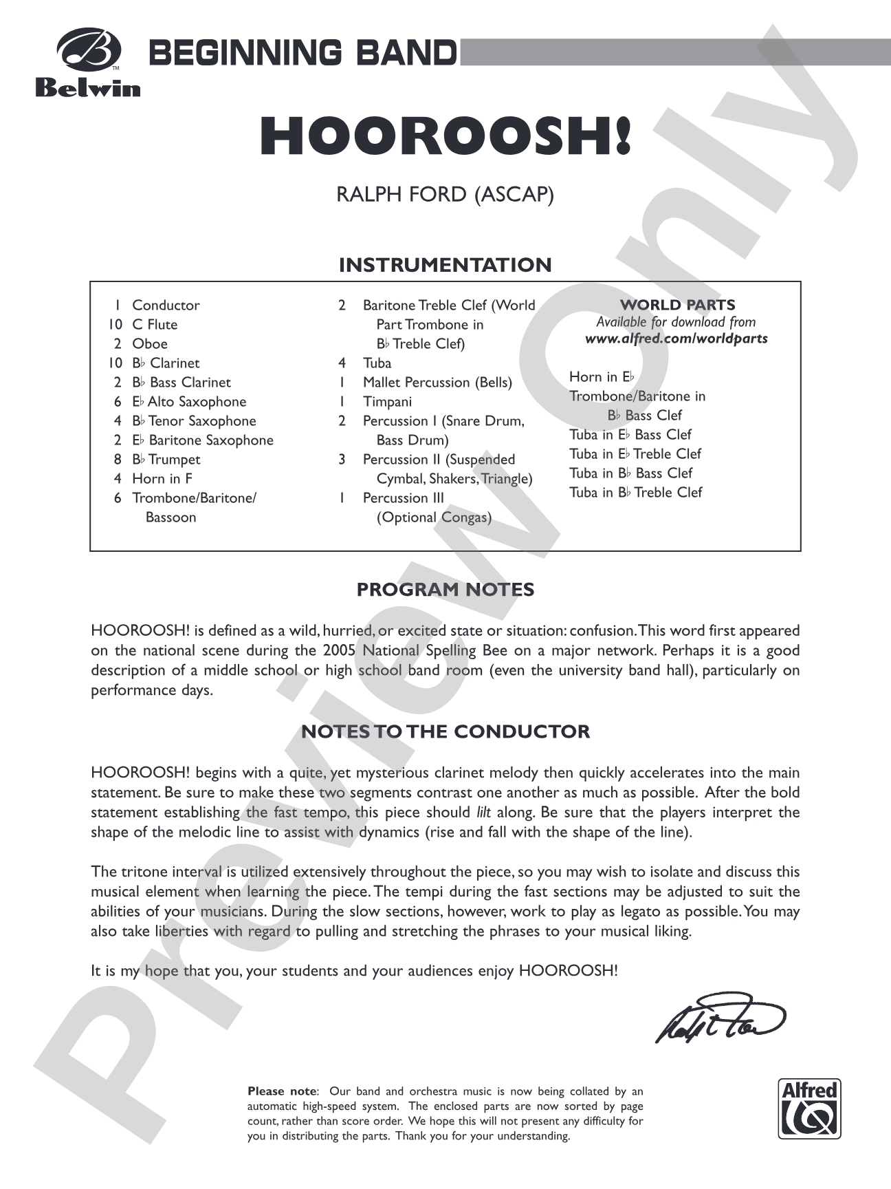 Hooroosh!: Concert Band Conductor Score & Parts