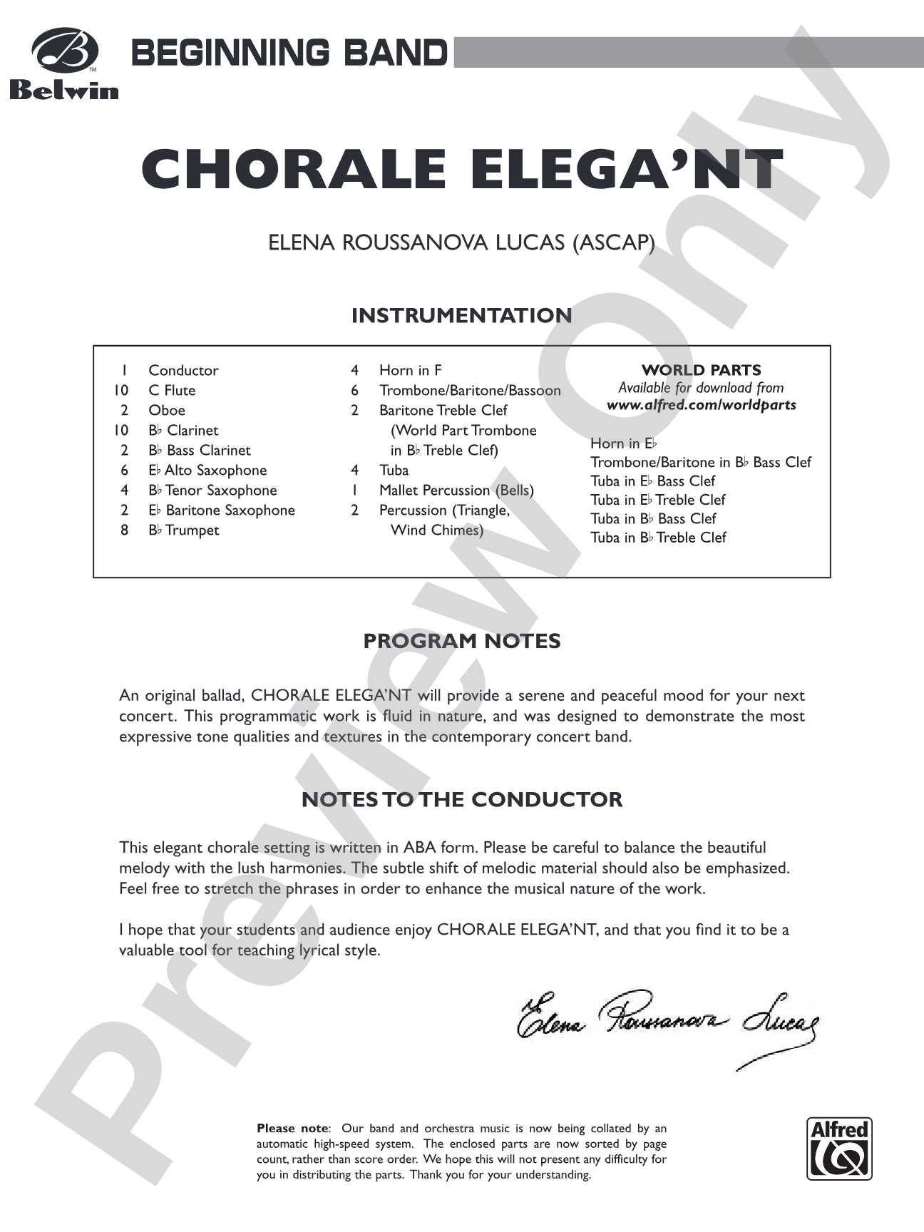 Chorale Elega'nt: Concert Band Conductor Score & Parts