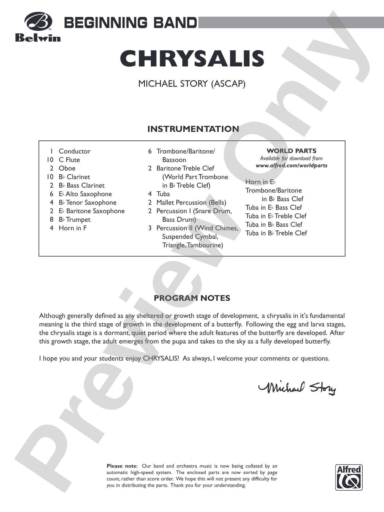 Chrysalis: Concert Band Conductor Score & Parts